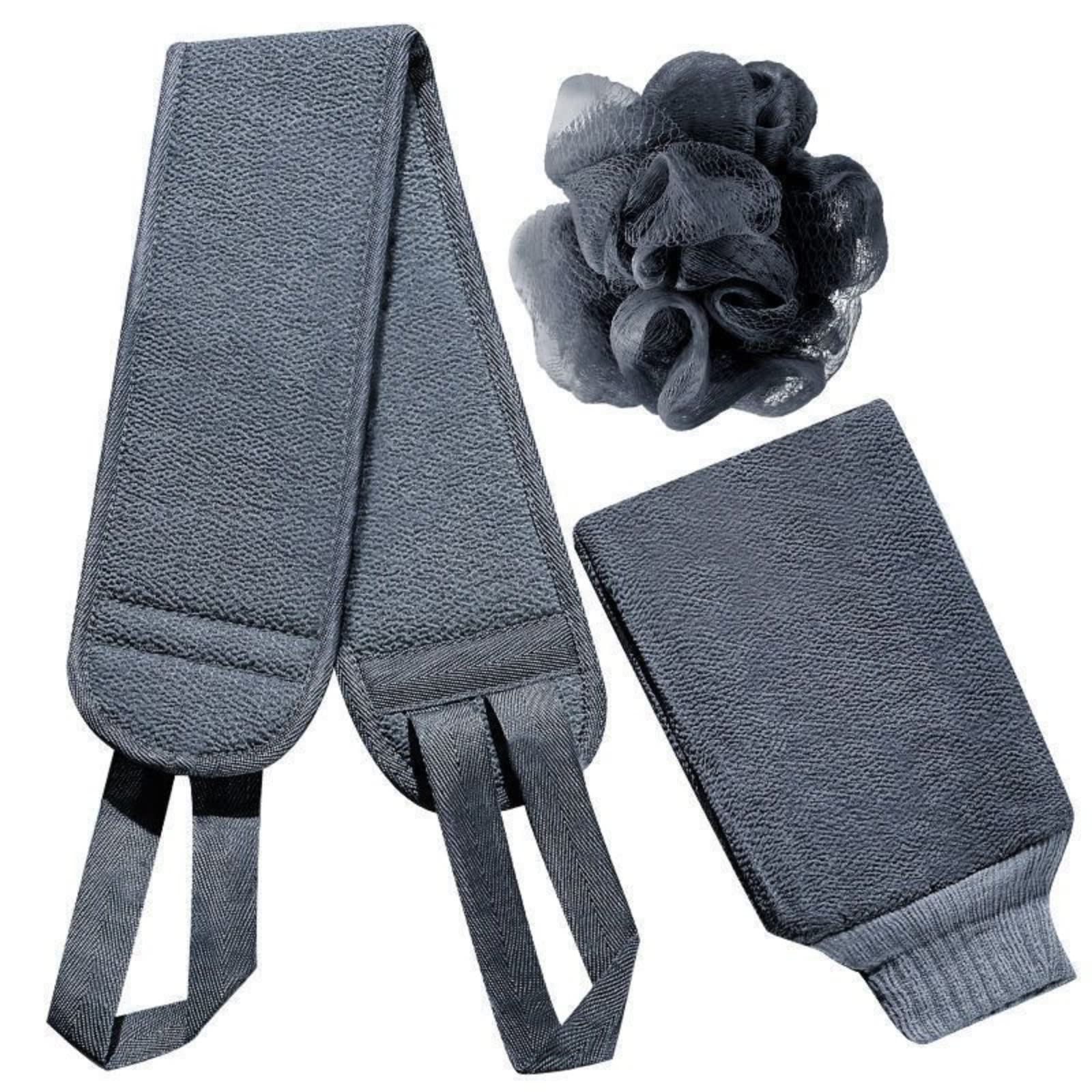 POSICHE Bathing 3-Piece Set Man Bath Towel Bath Set Massage Cleaning Bath Ball Set Pull Back Strip Long Bath Rub Back Towel, Rich Lather Soft and Comfortable Scrubbing Glove Design