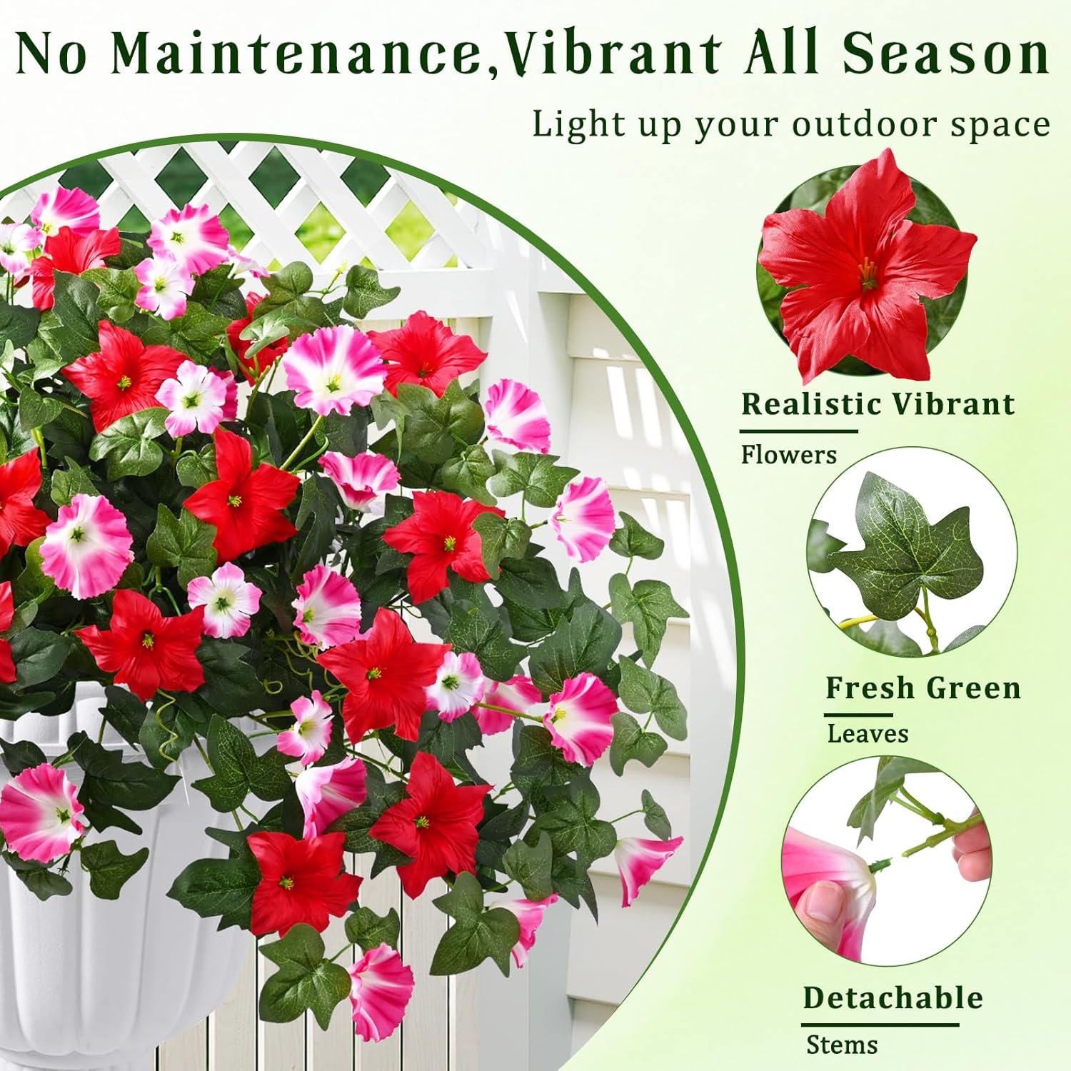 Artificial Flowers for Outdoors, 2PCS Mixed Red Pink Artificial Petunias UV Resistant Fake Flowers, Realistic Outdoor Faux Silk Flowers Plants for Outside Garden Porch Patio Spring Summer Decor - Image 6