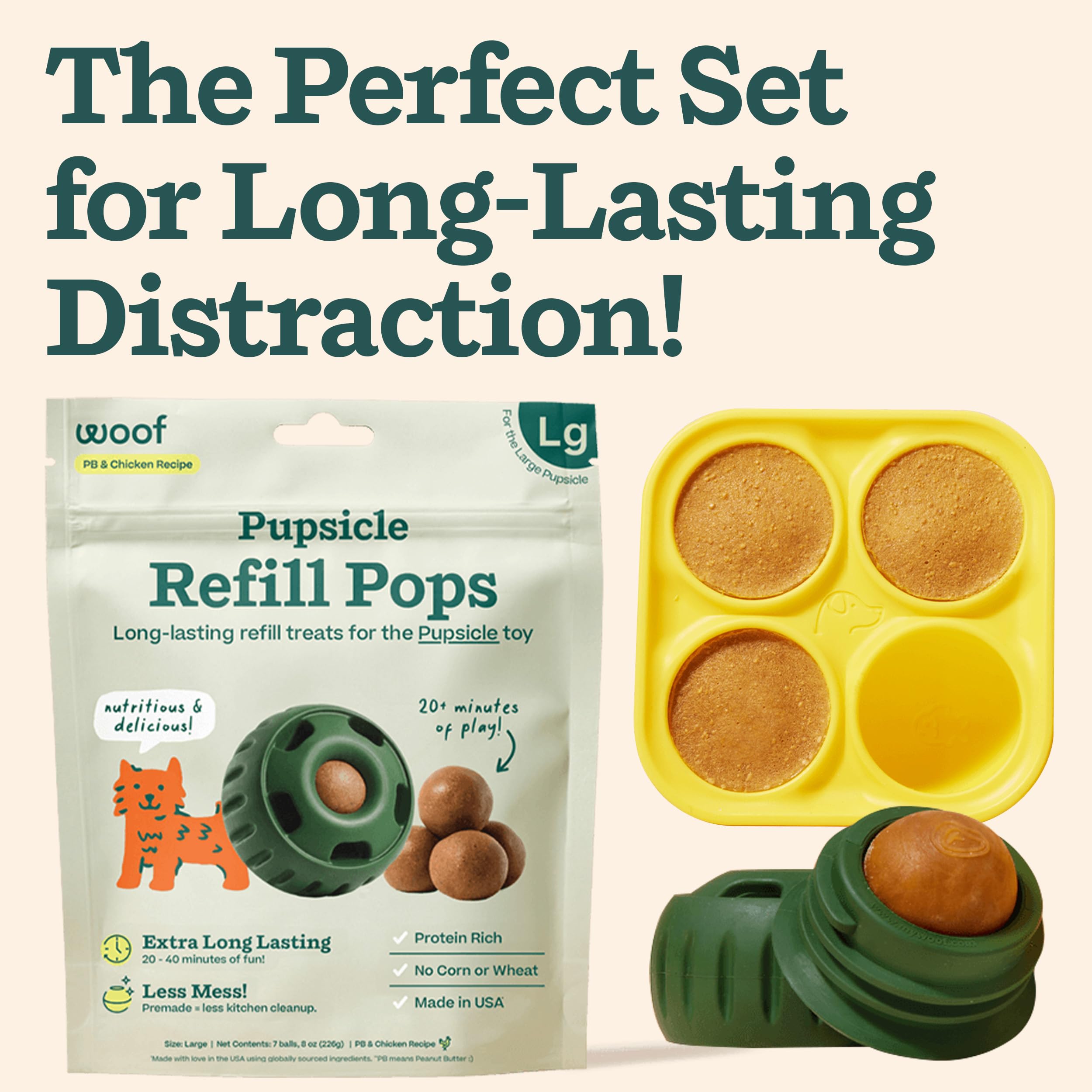 WOOF Starter Pack - Interactive Dog Ball Toy for Boredom - Dog Treat Molds Silicone - Chicken-Flavored Healthy Treats for Dogs - Pupsicle Doggy Enrichment Toy - for Large Pups - 25-75 lbs - image 2