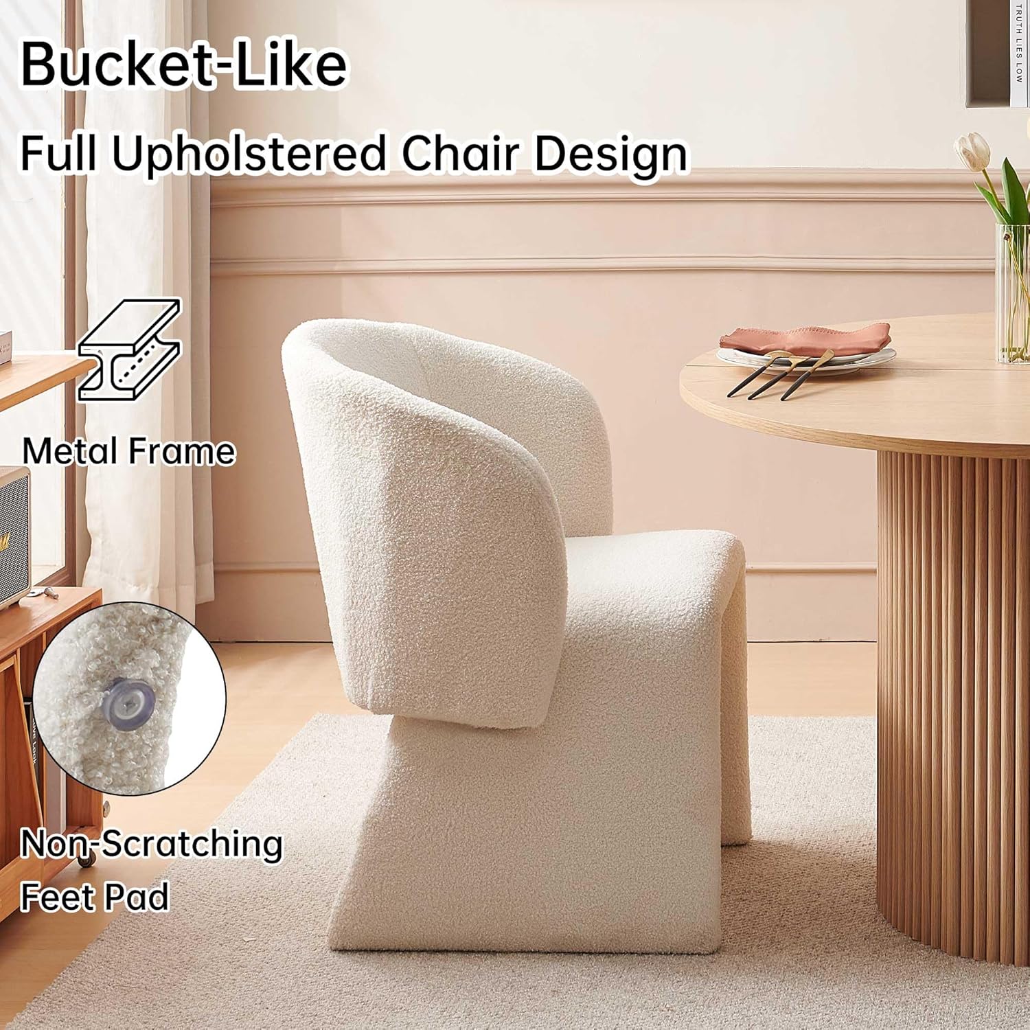 NORDICANA 5-Piece Round Dining Table Set for 4, Rustic 47-Inch Kitchen Table and Chair Set, Dining Set with Off White Upholstered Armchairs, Manufactured Wood Top with Oak Veneer Oak color table 4 Off White Chairs