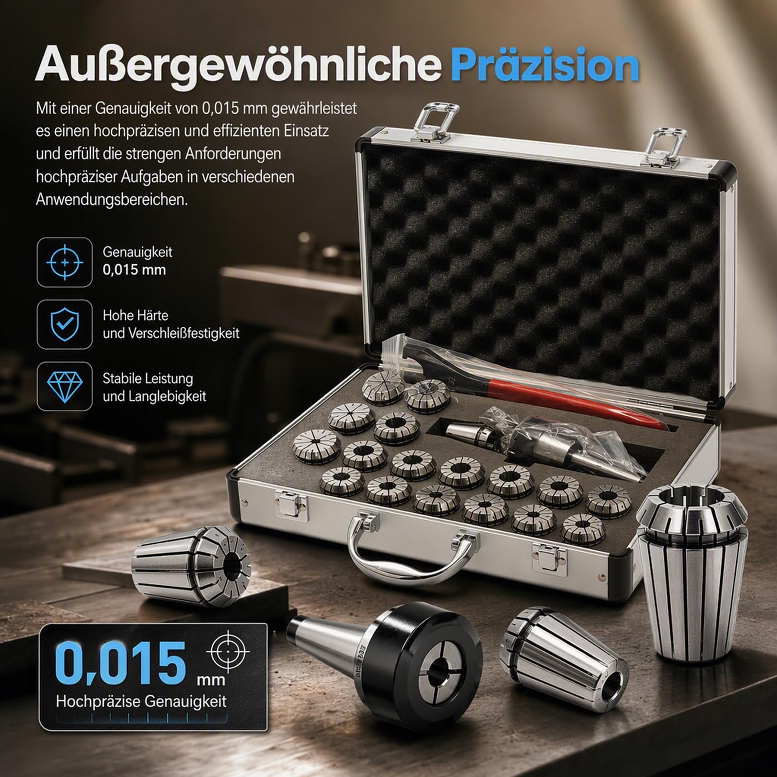 Set di 21 pezzi, MK2 MT2 ER32 M10 dedicato 2 – 20 mm di precisione Dedicato tenditore mandrino CNC strumento con scatola di trasporto per fresatrice trapano, tornio CNC filettato