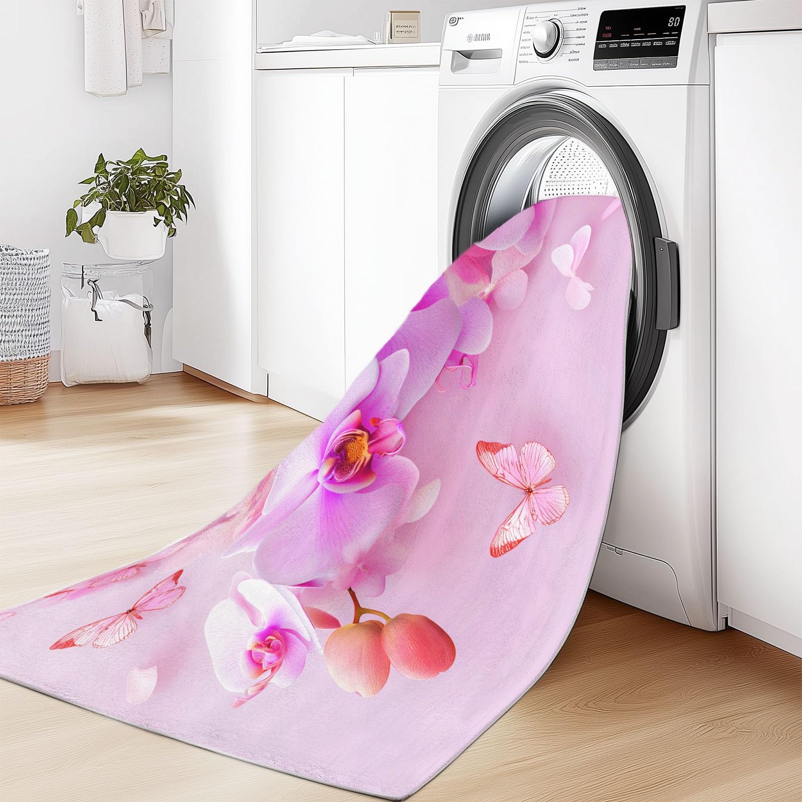 Dywan do salonu krótki polar 3D Orchidea motyl natura piękno dekoracje, dywaniki do przedpokoju 140 x 200 cm miękki zmywalny antypoślizgowy, do salonu, sypialni i jadalni kuchni