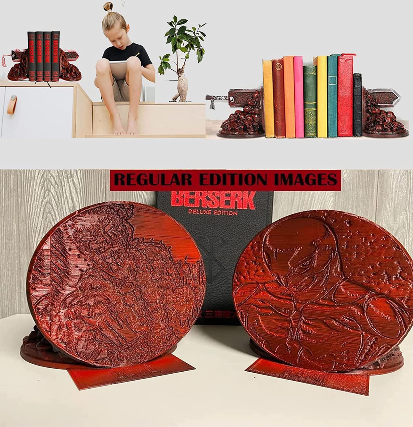 Berserk Bookends, wütender Dragon Slayer Harz Crafts Statue Ornament Desktop Bücherregal Dekorative Bücher Halter Home Dekoration (Klein)