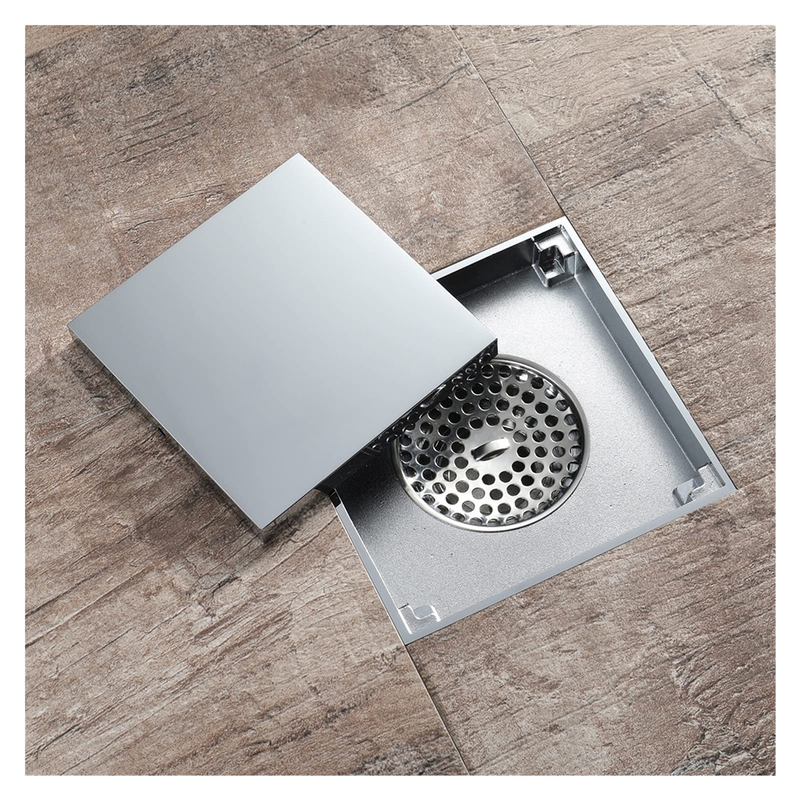 Drenaje de Ducha, Desague Ducha Drenaje de Piso Cuadrado 12x12cm Cromado latón Inodoro Moderno baño Ducha colador Pelo Cocina Anti Olor desagües