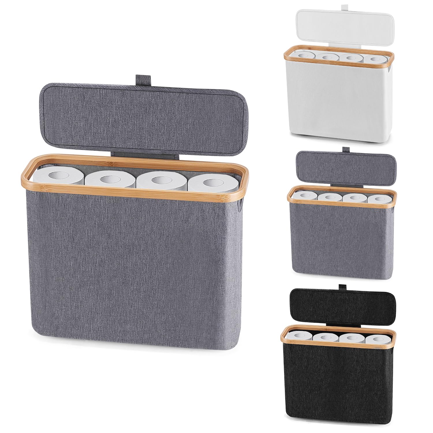 ONEARF Toilet Paper Storage - Large Capacity Bathroom Paper Holder Up to 12 Rolls - Free Standing Bamboo Storage Basket, Toilet Tissue Organizer Basket, Organizer for Bathroom with Lid
