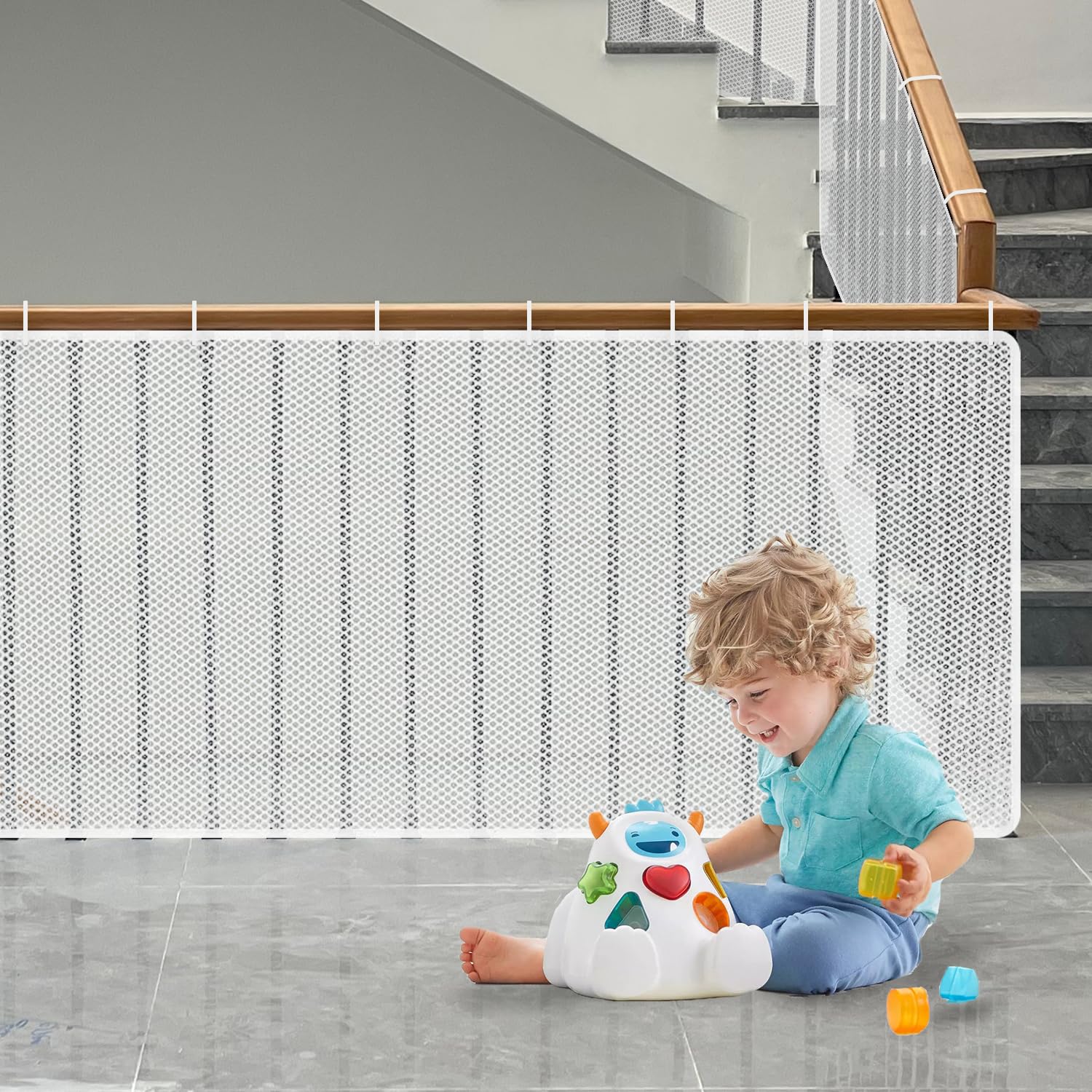 Kinder Sicherheitsnetz, Baby Balkon Geländer Treppenhaus Sicherheitsnetz, Erhöhtes Langlebiger Treppen Schutznetz Treppengeländer Zaun Mesh-Schutznetz für Kinder Haustiere (weiß, S (300 x 90 cm))