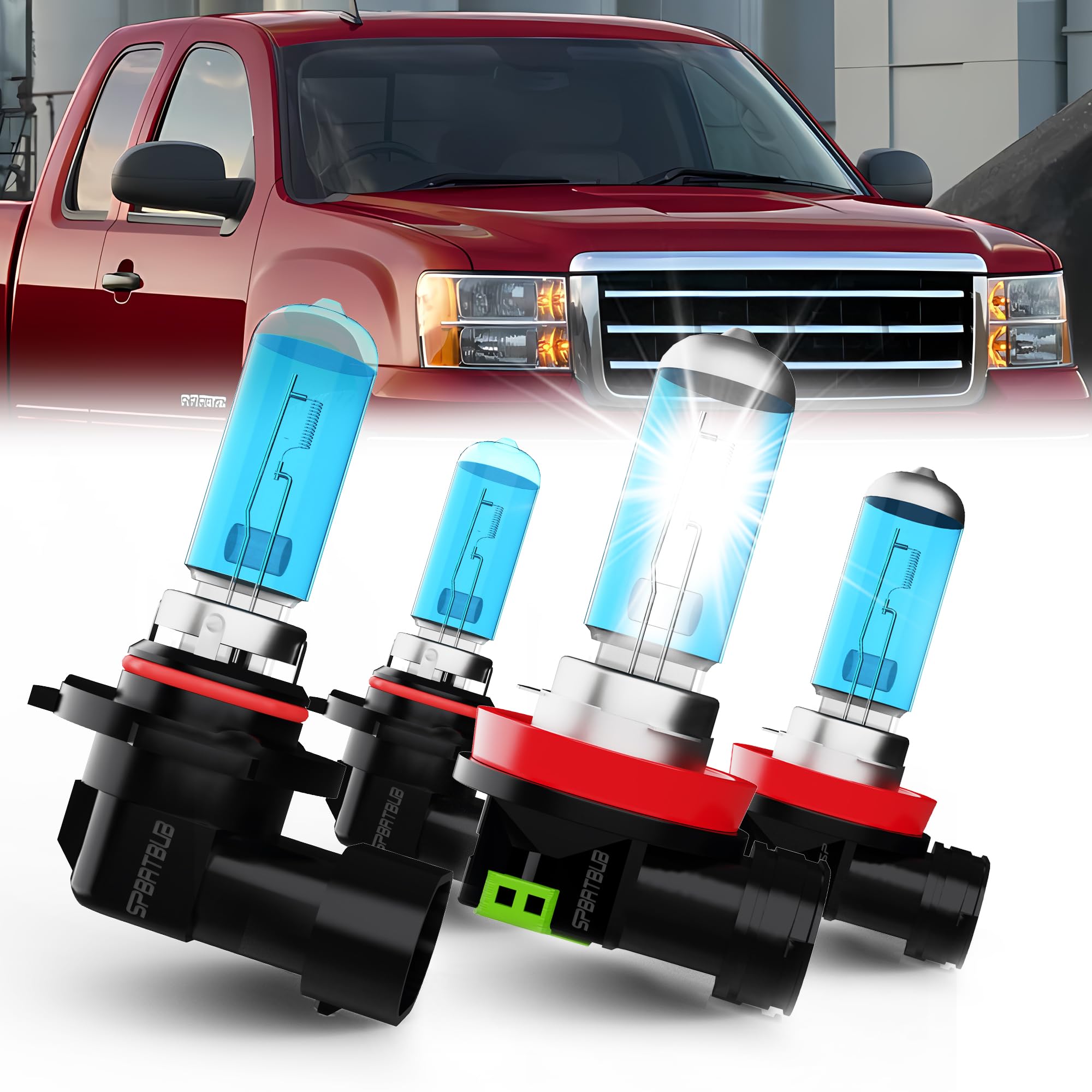 SPBRTBUB Compatible with GMC Sierra 1500 2500 3500 hd 2007-2013 halogen Headlight Bulbs, 9005/HB3/H10 and h11/h9/h8 Hi Lo Beam Combo, Pack of 4