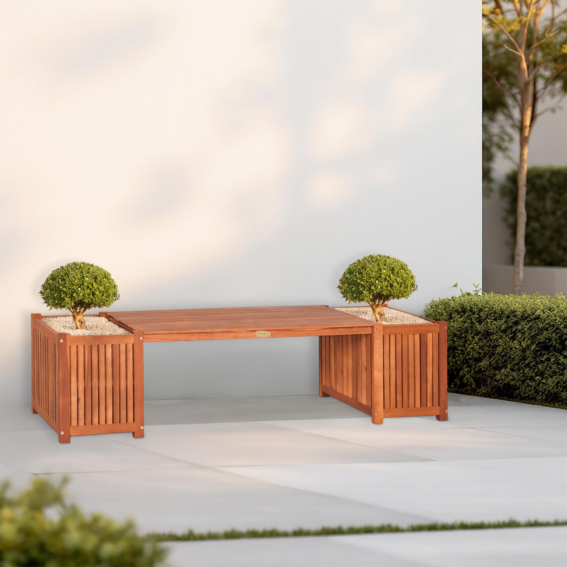 Melko Tuinbank met bloembak, 180 x 40 x 40 cm, houten tuinbank, zitbank, parkbank met plantenbak