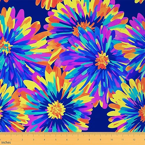 Tela de flores de teñido anudado de The Yard colorida tela con patrón de retazos florales para adolescentes, amantes del arte, tela rústica de