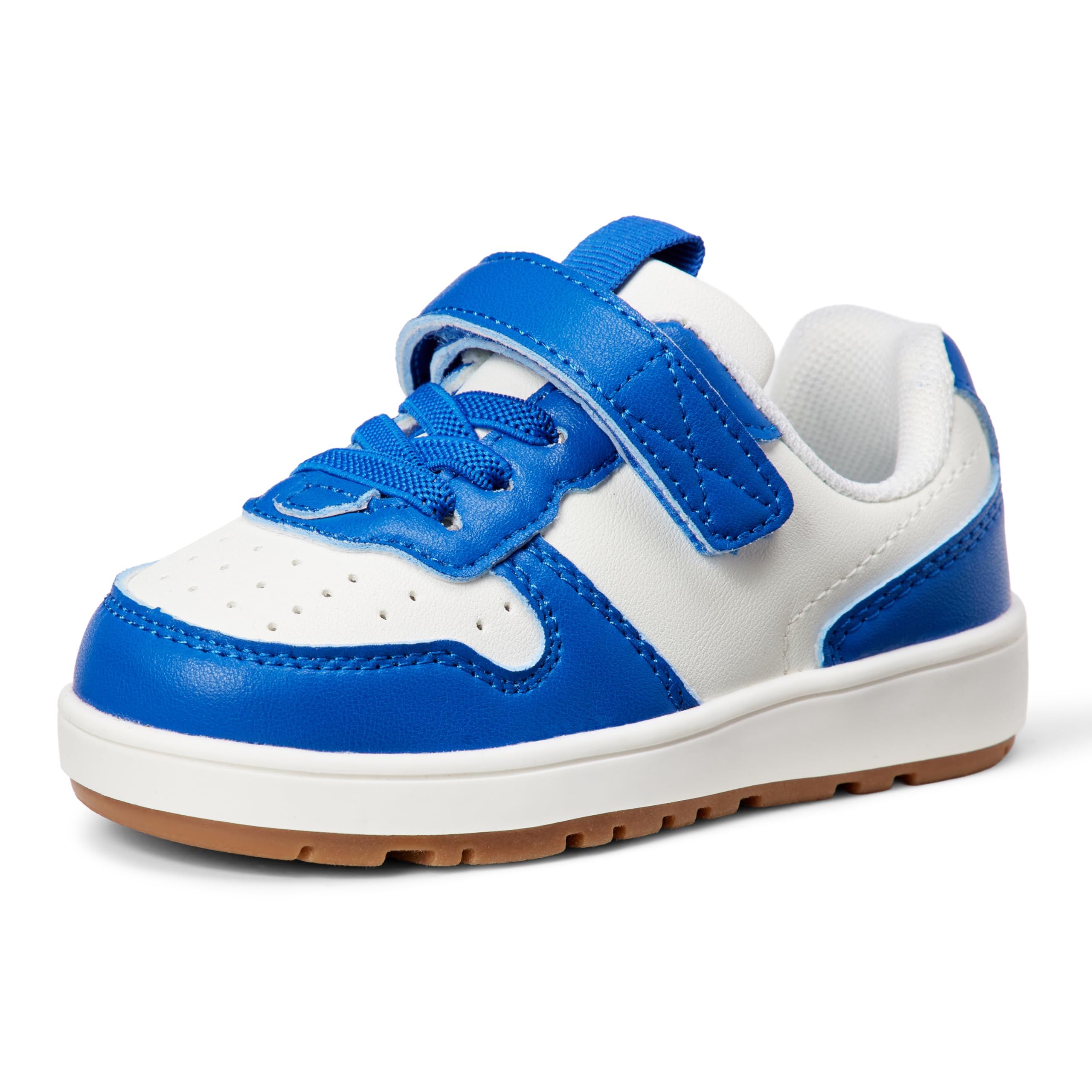 Amazon Essentials Unisex Kids' Low-Top Hook & Loop Court Trainers, Blue White, 10.5 UK Child