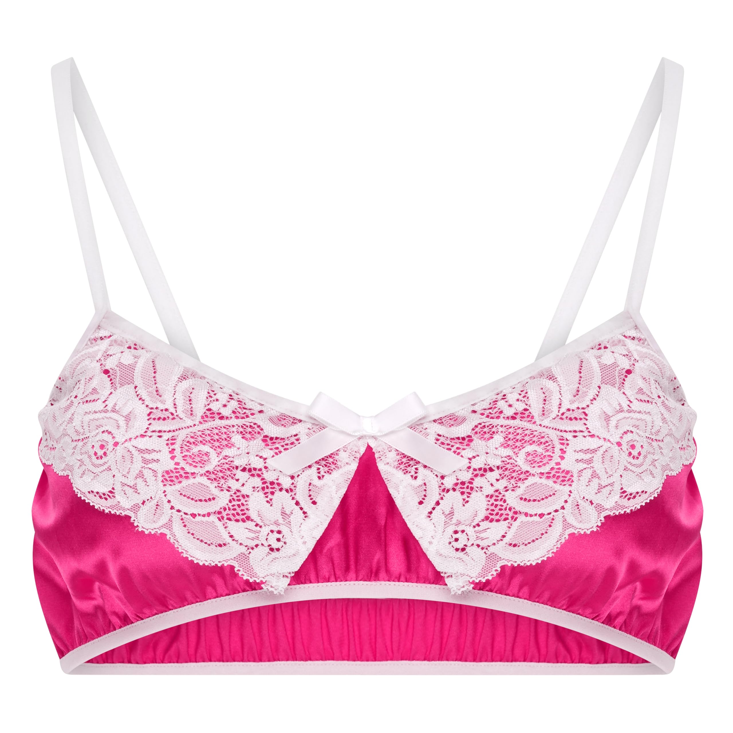 Satini Women's Hot Pink Sissy Frilly Lace Fitted Silky Satin Lingerie Bralette (, S)