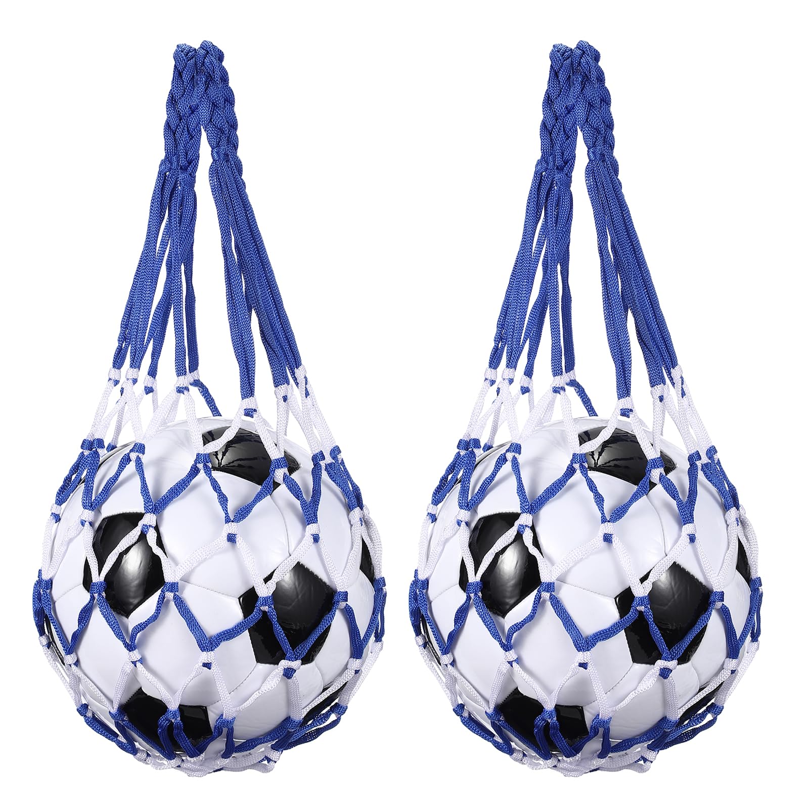 sourcing map 2 Pcs Basketball Net Bags, Nylon Soccer Ball Holder Portable Multifunctional Single Ball Mesh Net Bag for Storage Basketball Soccer Rugby Balls, Blue/White