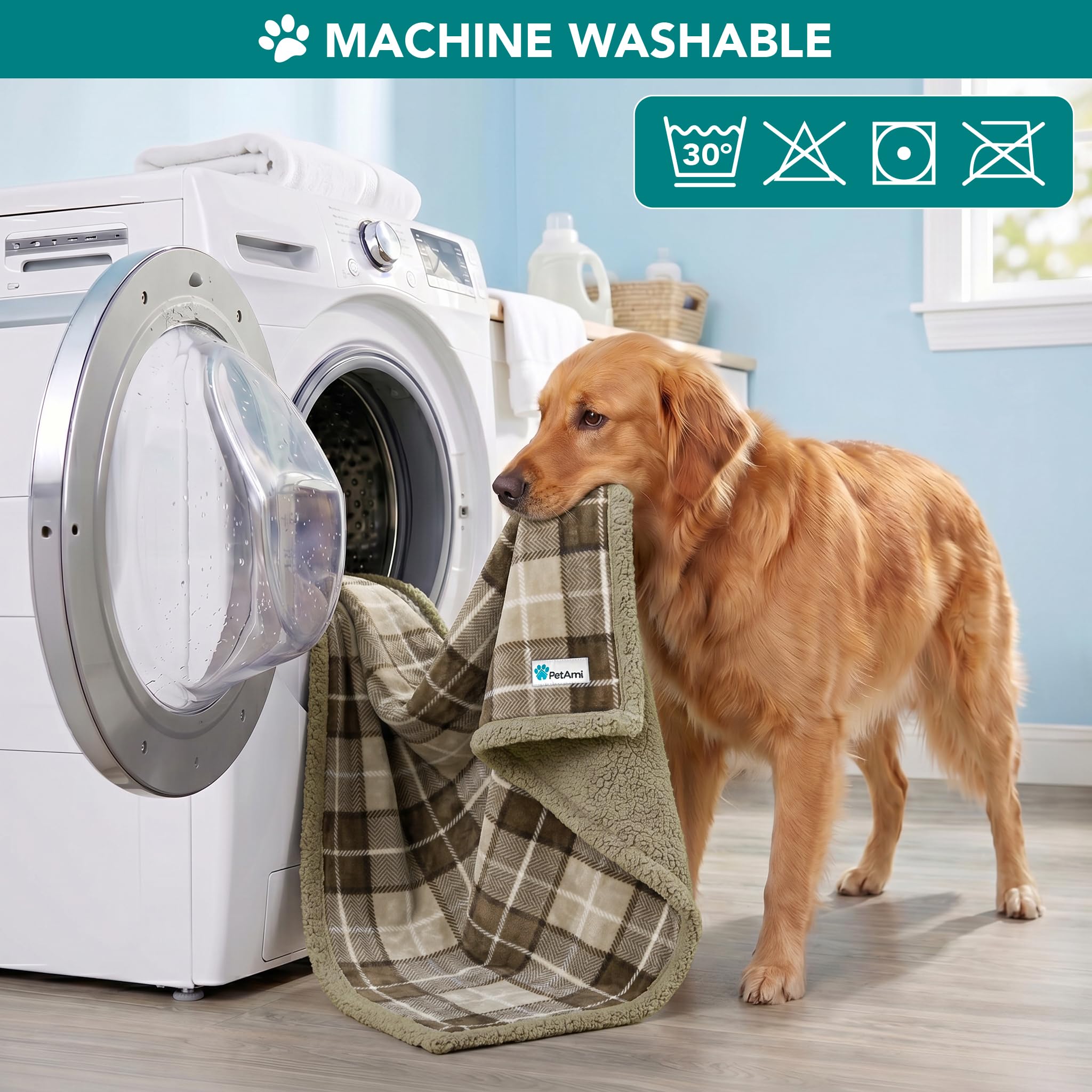 Manta de Perro PetAmi para Cama sofá: Manta para Mascotas de Sherpa Suave y acogedora, Forro Polar de Microfibra, Reversible, para Cachorros y Perros Grandes