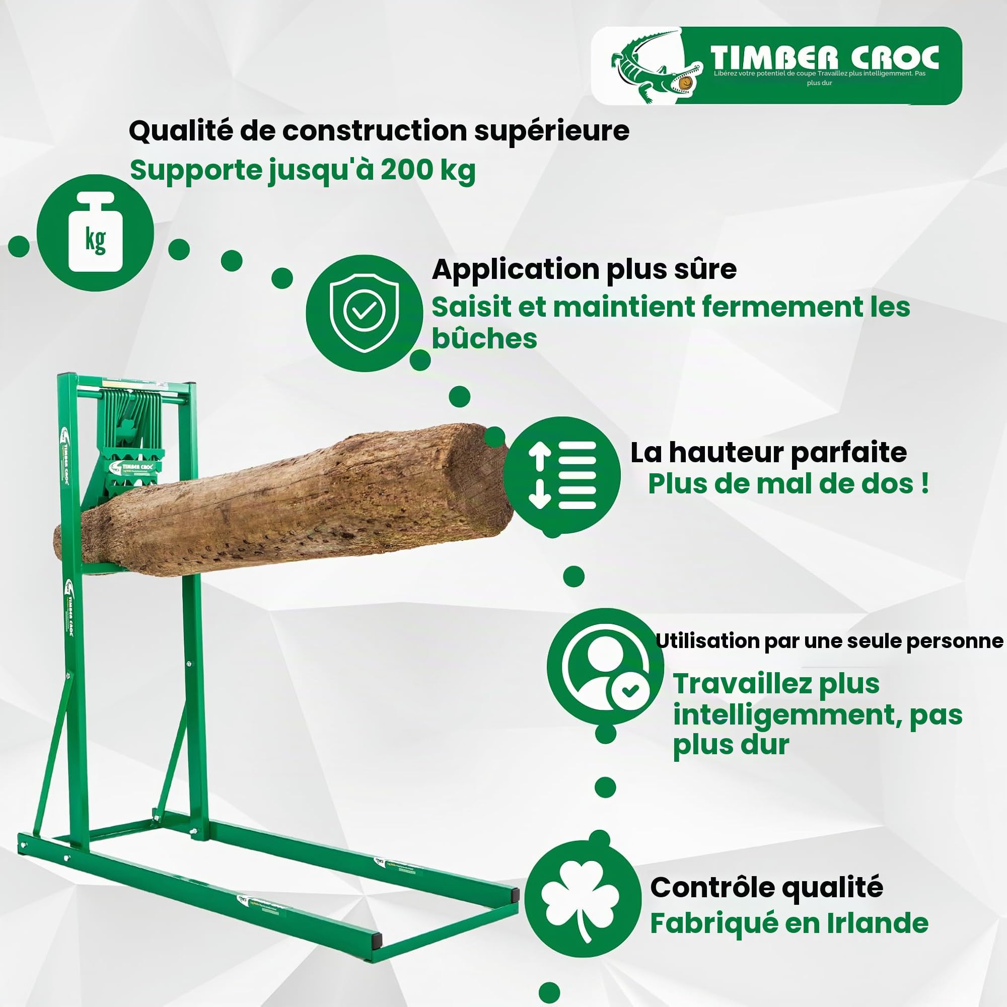 Chevalet de sciage pour bûches réglable en acier | Support de coupe de bûches | Tréteau de tronçonneuse | Capacité de levage +200 kg