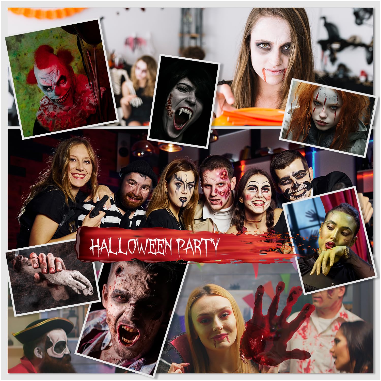 Festicy Specjalny zestaw do makijażu na Halloween, SFX, kompletny zestaw ze sztuczną krwią, lateksem, woskiem do blizn i akcesoriami, sztuczna krew do skóry i ubrań, na Halloween, do przerażających