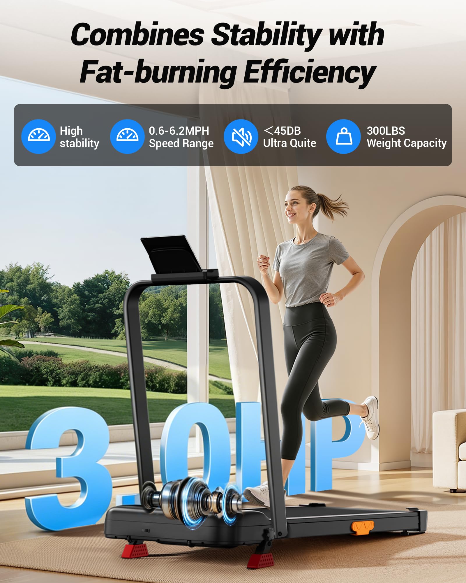 Amazon | 3-in-1 折りたたみ式トレッドミル 15%傾斜とハンドル付き 8KM