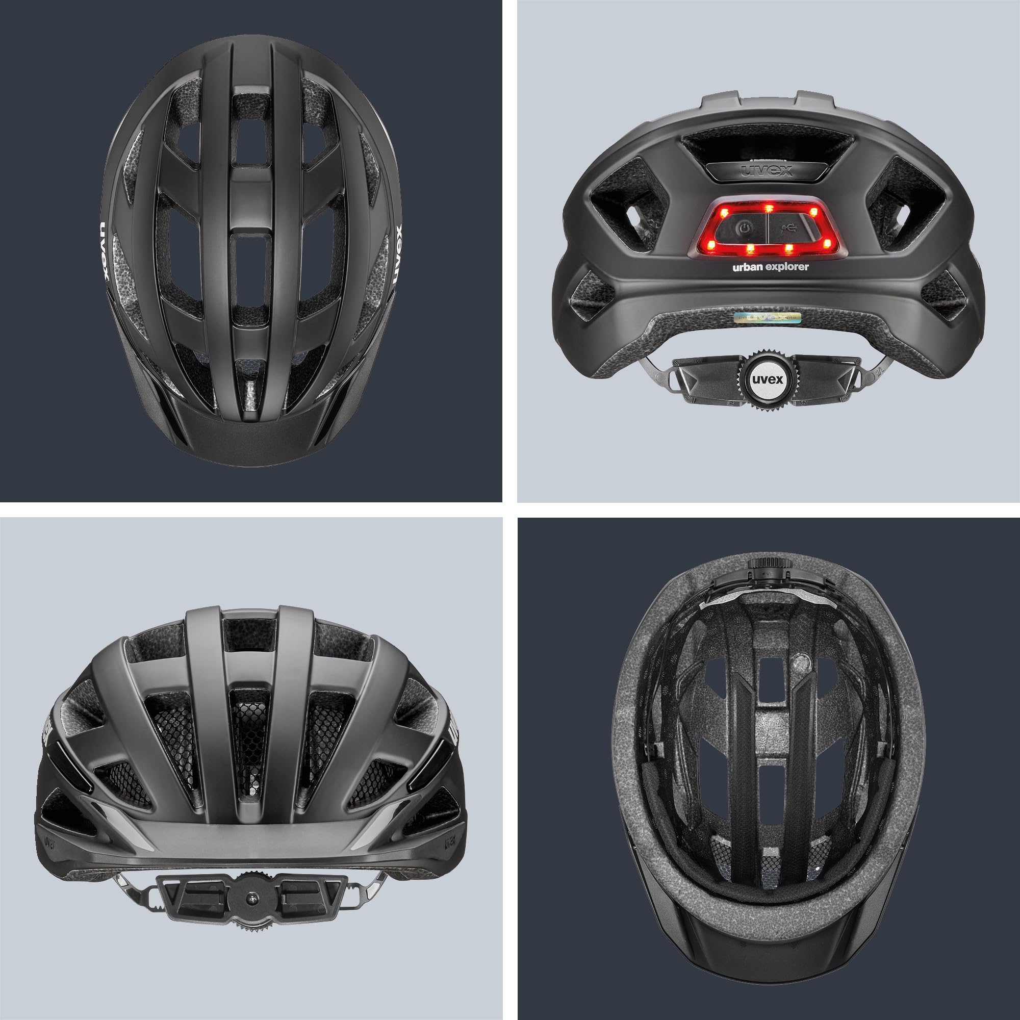 uvex urban Explorer Fahrradhelm, Black matt, 52-57 cm | mit Plug-in LED nachrüstbar - individuelle Größenanpassung