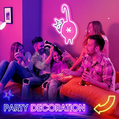 Miniatura 5 de Retisee Letrero de neón de gato con brillo ajustable, interruptor USB, decoración de pared, adorable letrero de neón para dormitorio, zoológico,