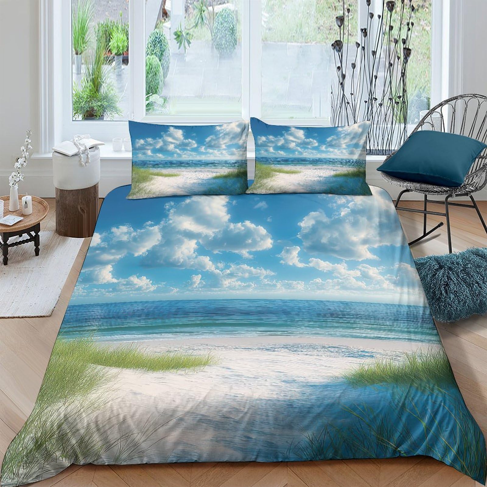 Ctjqhvkz Style-8 3D Printed Ocean Beach Fitted Sheet Microfiber Soft Breathable Sky Clouds Mattress Cover For Bedroom Home Decor Single（135X200cm）