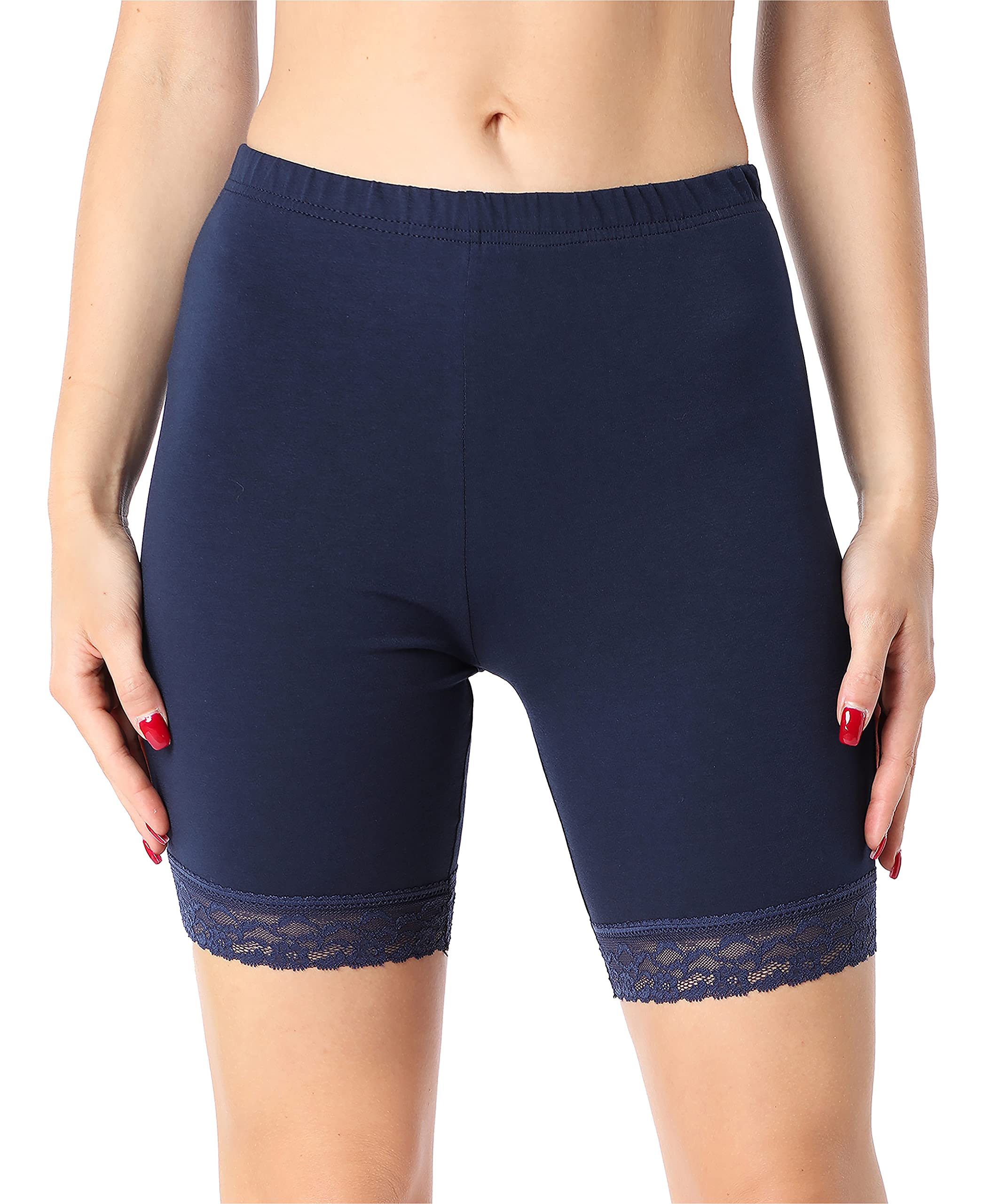 Bellivalini Damen Kurze Leggings aus Bio-Baumwolle mit Spitze für Tunika BLV50-225