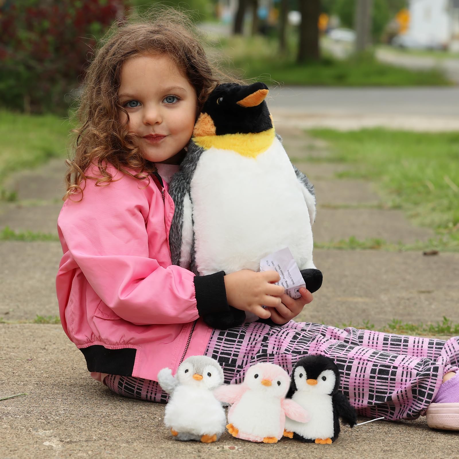 MorisMos Duży pingwin, pluszowe zwierzątko, 35 cm, 3 dzieci przytulające się w środku, gigantyczny pingwin, pluszowe zwierzątko, prezent dla dzieci, prezent na urodziny, Boże Narodzenie