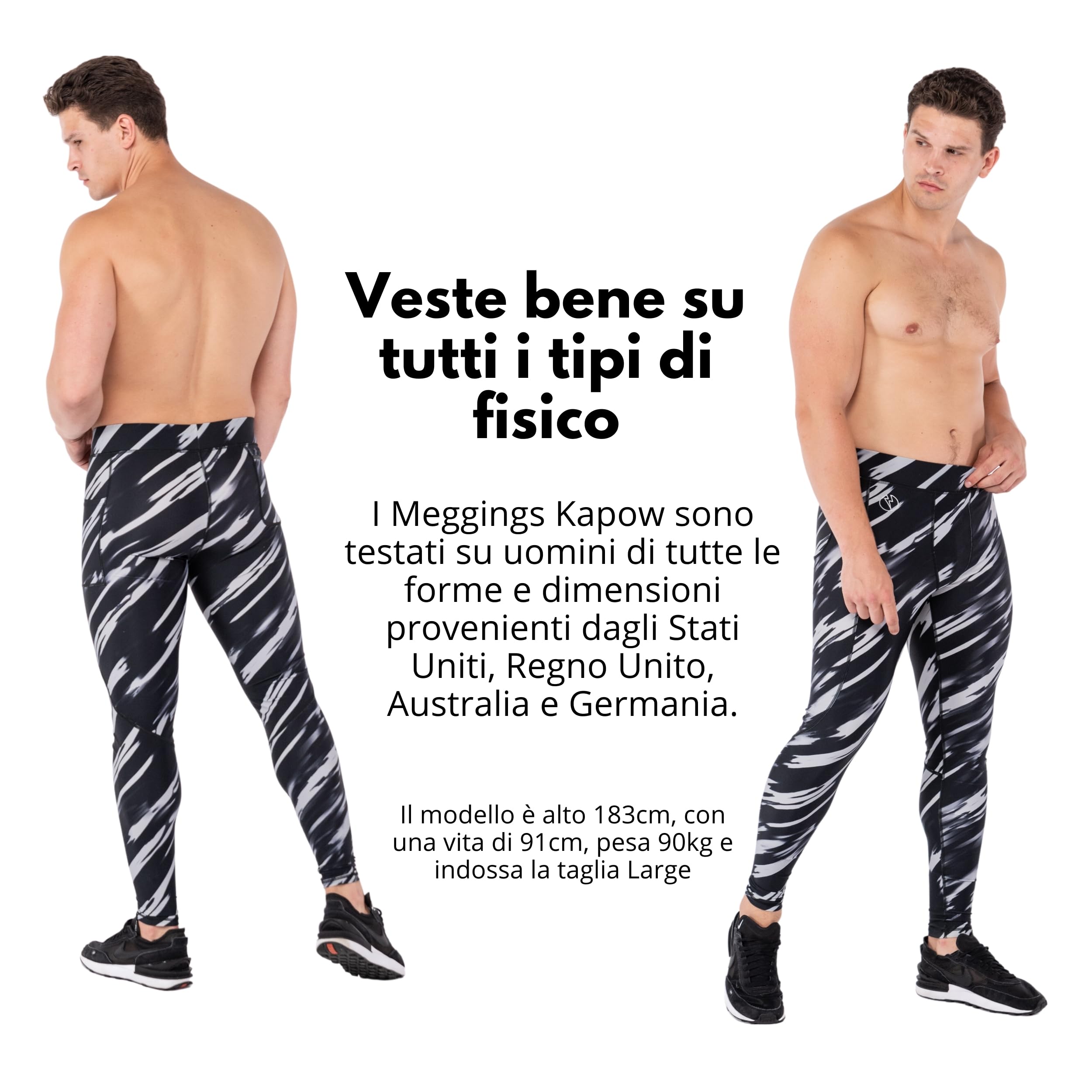 Kapow Meggings Leggings Sportivi Contenitivi da Uomo Performance con Tasche