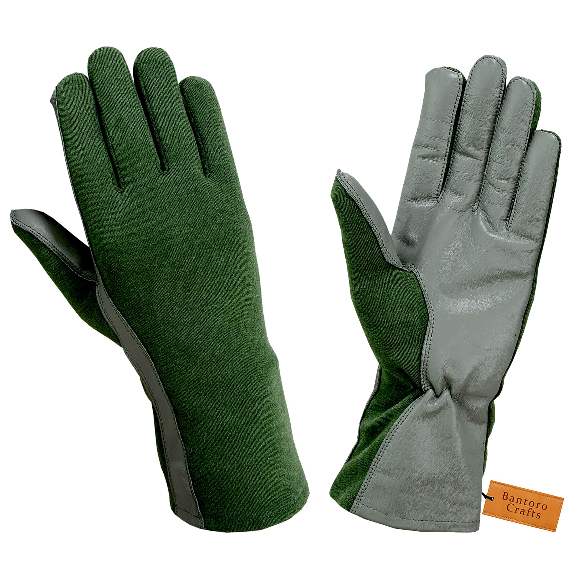 Bantoro Crafts Nomex® Heat-Resistant Work Gloves with Leather Palms & Extended Cuff – Industrial Safety Gloves for High-Temperature Environments – Green & Black (S to XL) (Green, Large)