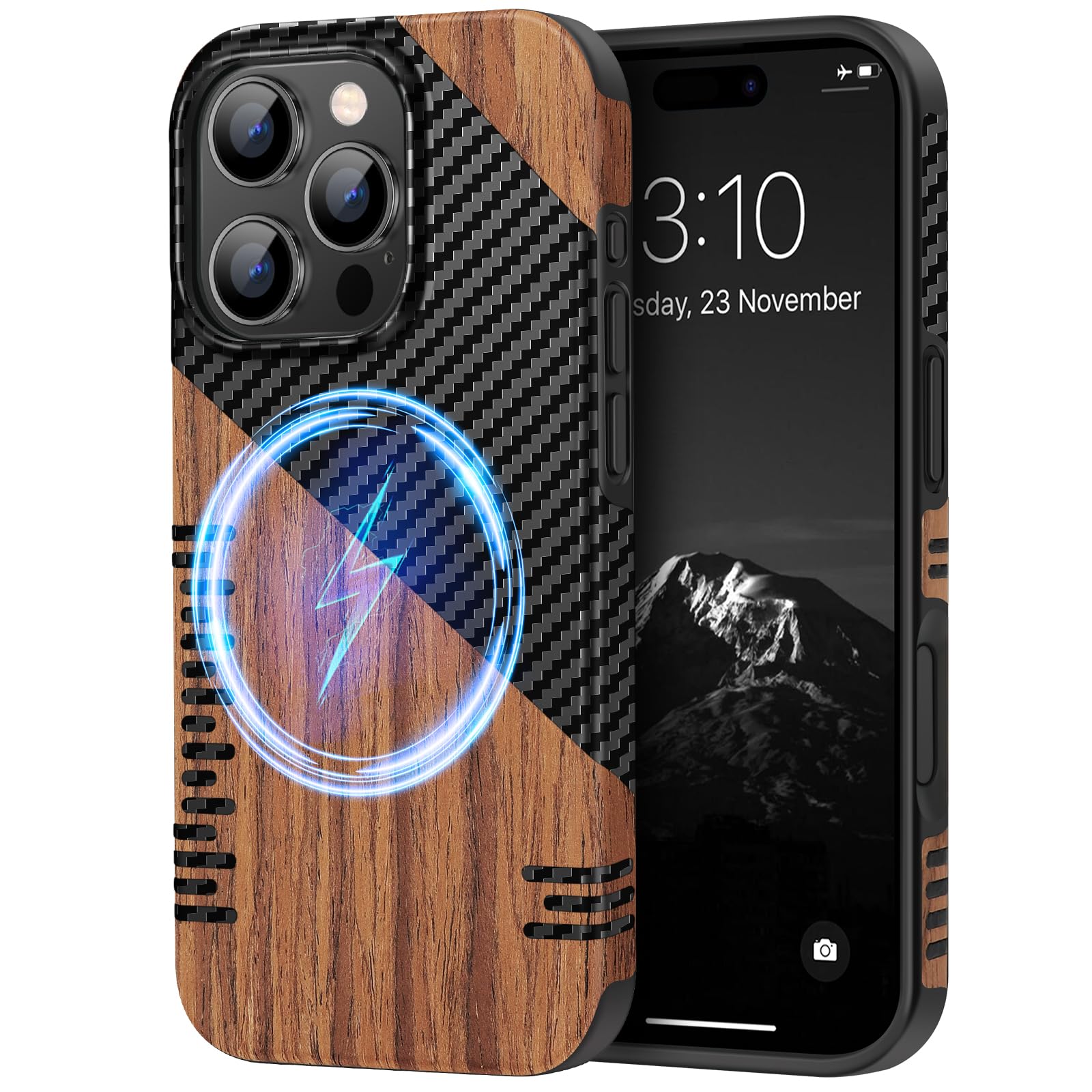 Coque iPhone 16 Pro Max hybride bois carbone cuir étui MagSafe Twill - 8