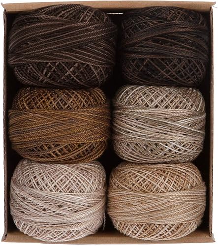 Valdani Perle Cotton Size 12 - Juego de muestras de hilo de bordar "Essential Neutrals Kim Diehl", 6 colores variados, 109 yardas cada uno