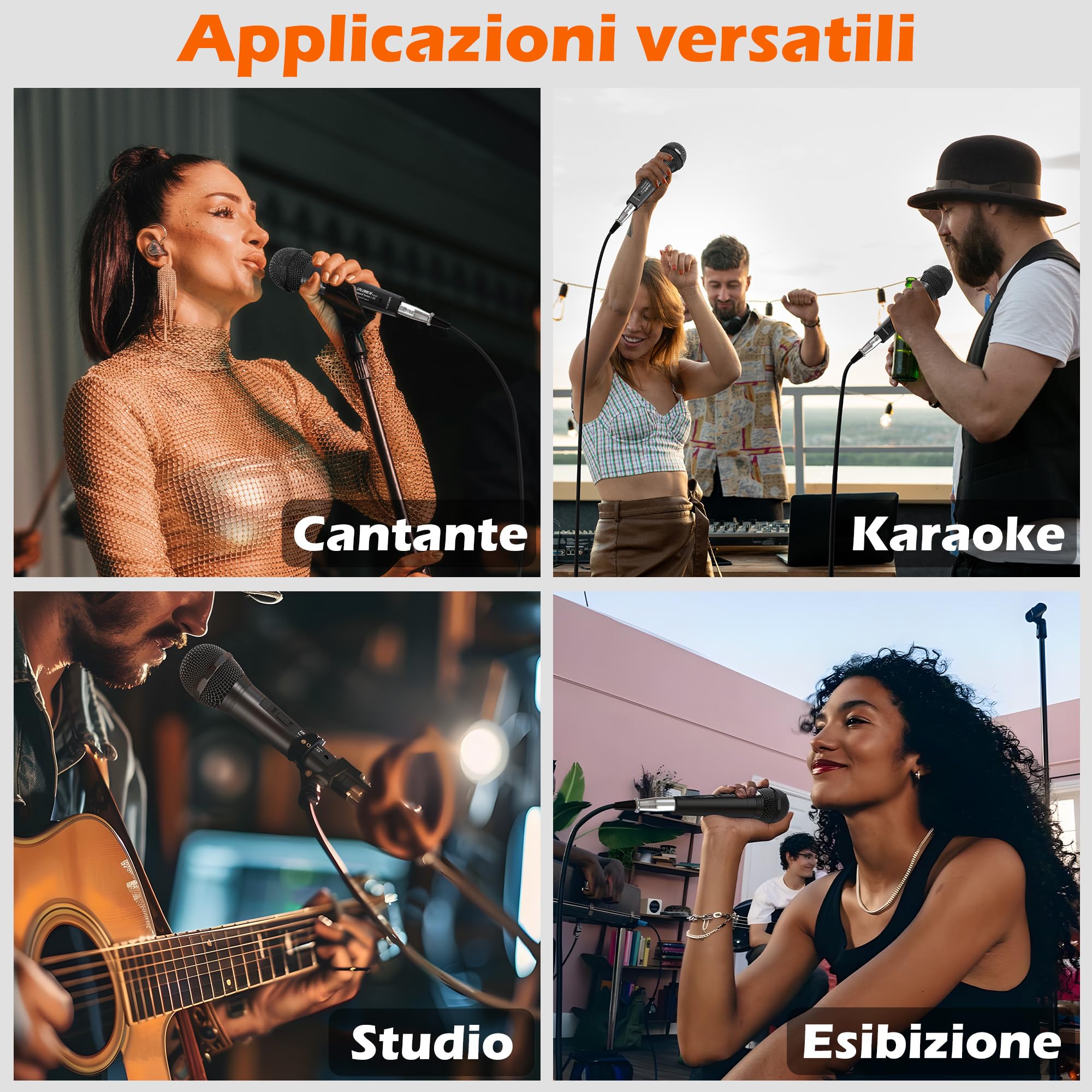 talomen Microfono Dinamico Cardioide con Cavo – Microfono a Mano per Canto, DJ, Karaoke, PA, Amplificatore, Esterni, con Cavi XLR da 6 m e 2 m, per Studio o Voce Live – L52 nero