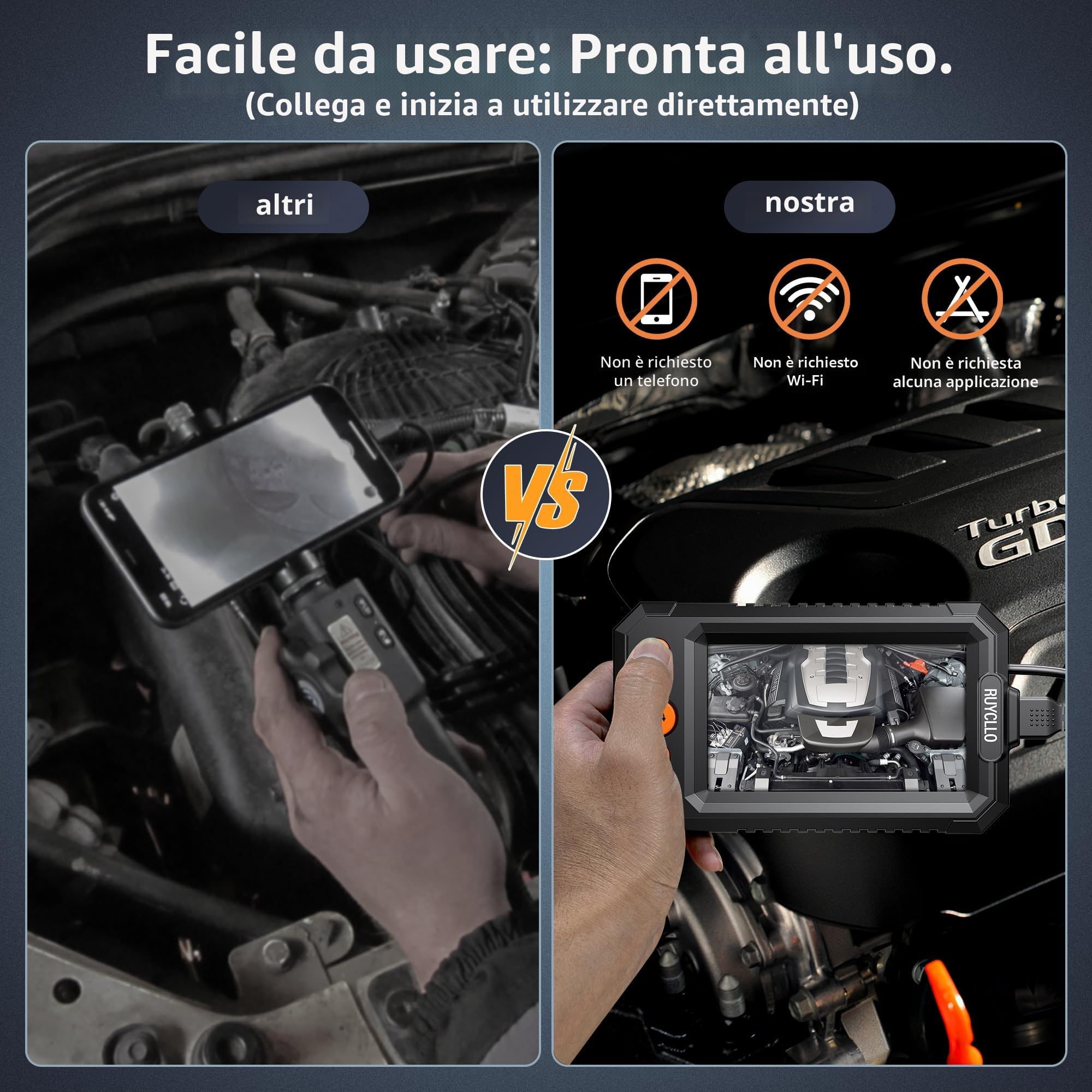 Endoscopio 1080P HD con Schermo IPS 4.3'' – Telecamera per Ispezione Tubi IP67 Impermeabile con 8 LED, Sonda con Telecamera 8mm e Cavo Semirigido 5M, per Videoispezione Auto Casa Tubazioni
