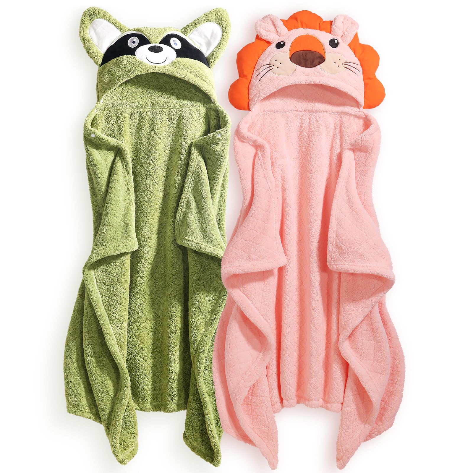 2-Pack Animal Hooded Bath Towels for Babies Kids 0-6 Years 50x32 Inch Ultra Soft Coral Fleece Baby Towel