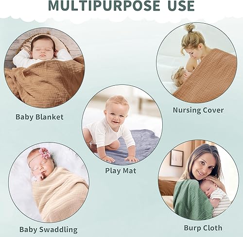 Miniatura 6 de Mantas de muselina para recién nacido, paquete de 2 mantas de recepción suaves y transpirables, grandes de 41 x 41 pulgadas, ropa para eructos,