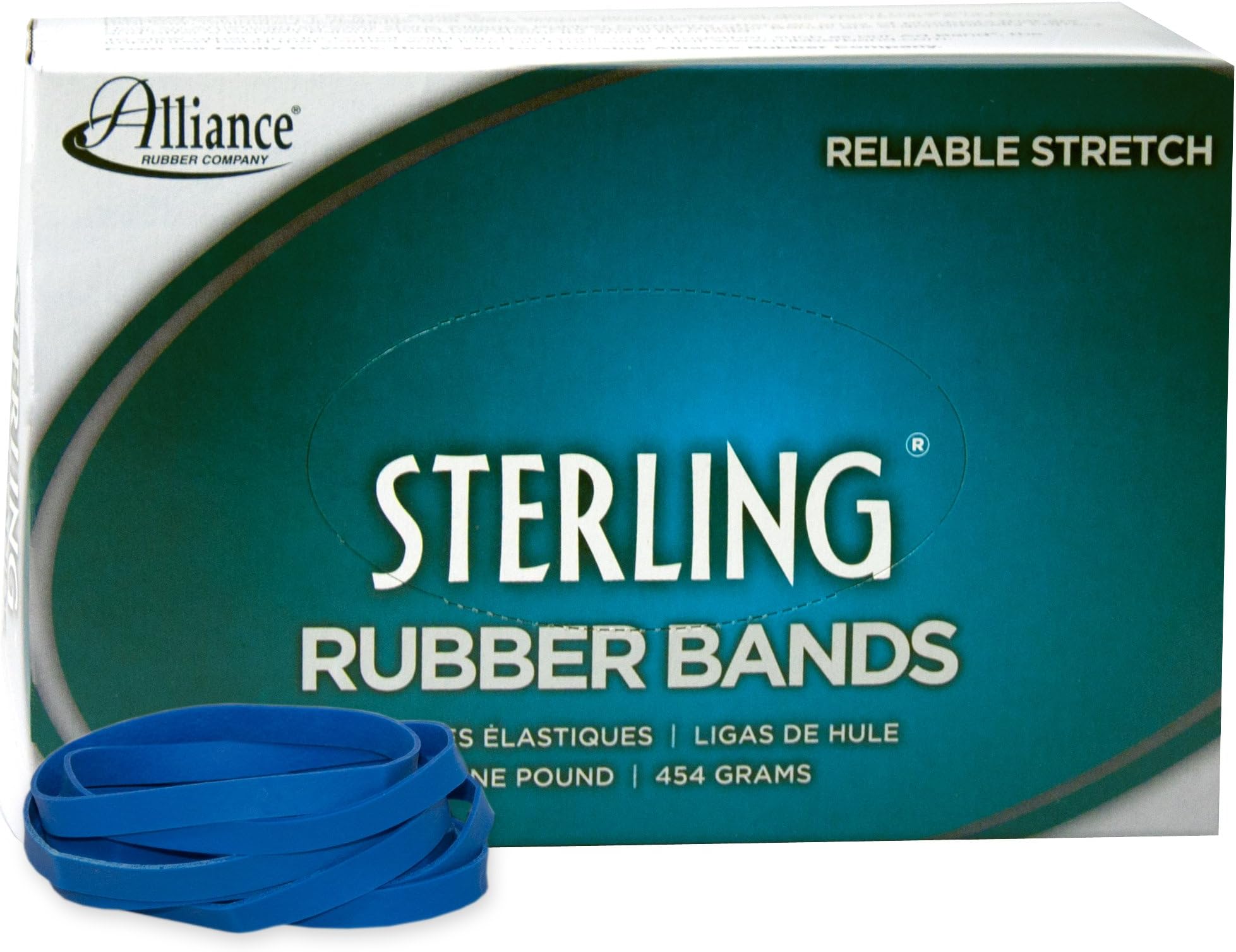 Alliance Sterling Rubber Band - Blue - Size #64 (3 1/2 x 1/4 Inches) - 1 Pound Box (Approximately 380 Bands per Pound) (44645)