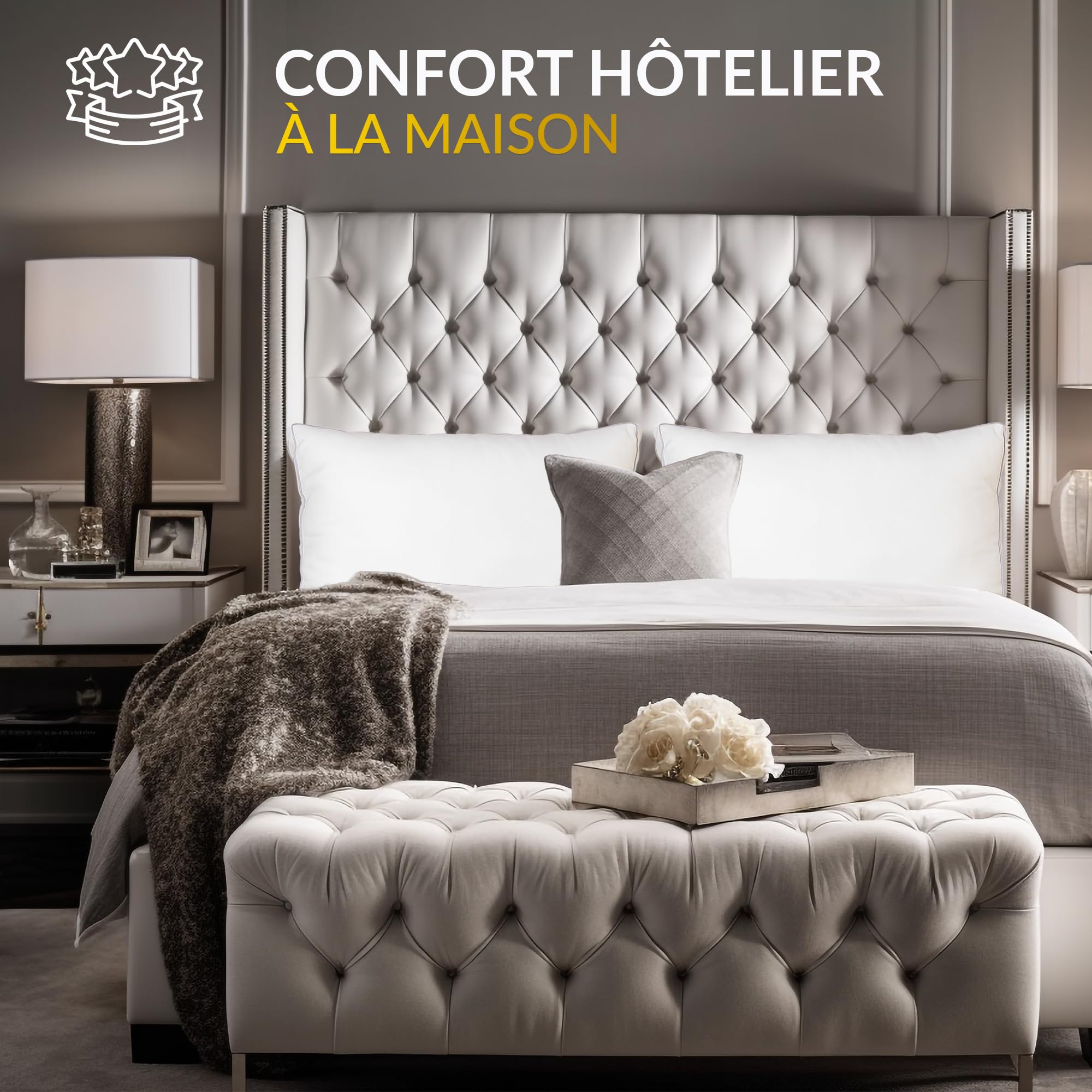 Oreiller 50x70 Lot de 2 - Oreiller rectangulaire | Microfibre 0,9D Effet Duvet | Housse 100% Coton | Soutien Durable et Confort Moelleux | Confort hôtel 5 étoiles