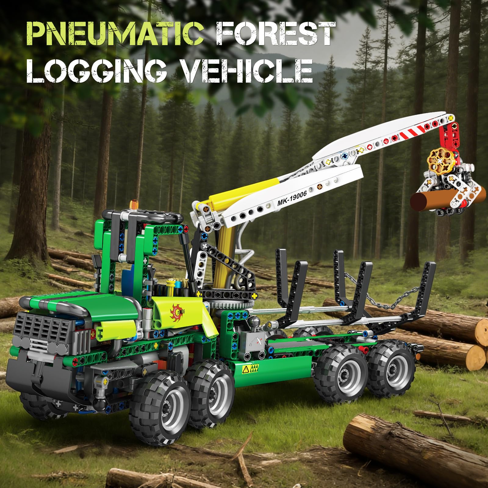 Mould King 19006 Kit di Costruzione Macchina Foresta Pneumatica Versione Dinamica Di Una Macchina Forestale, Modello Camion Pneumatico, Kit Per Adulto, 938 Pezzi