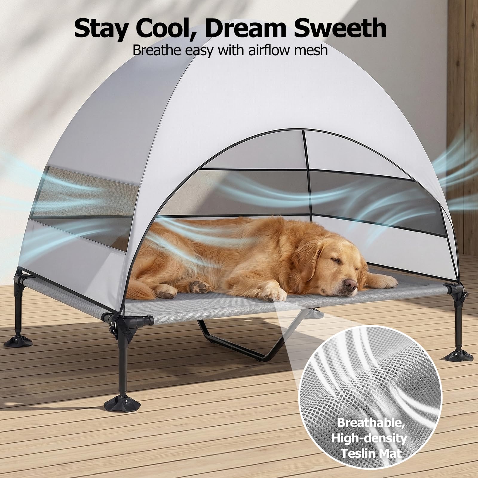 Hundebett mit Baldachin für große Hunde, Grau, 127 cm L x 81,3 cm B x 108 cm T