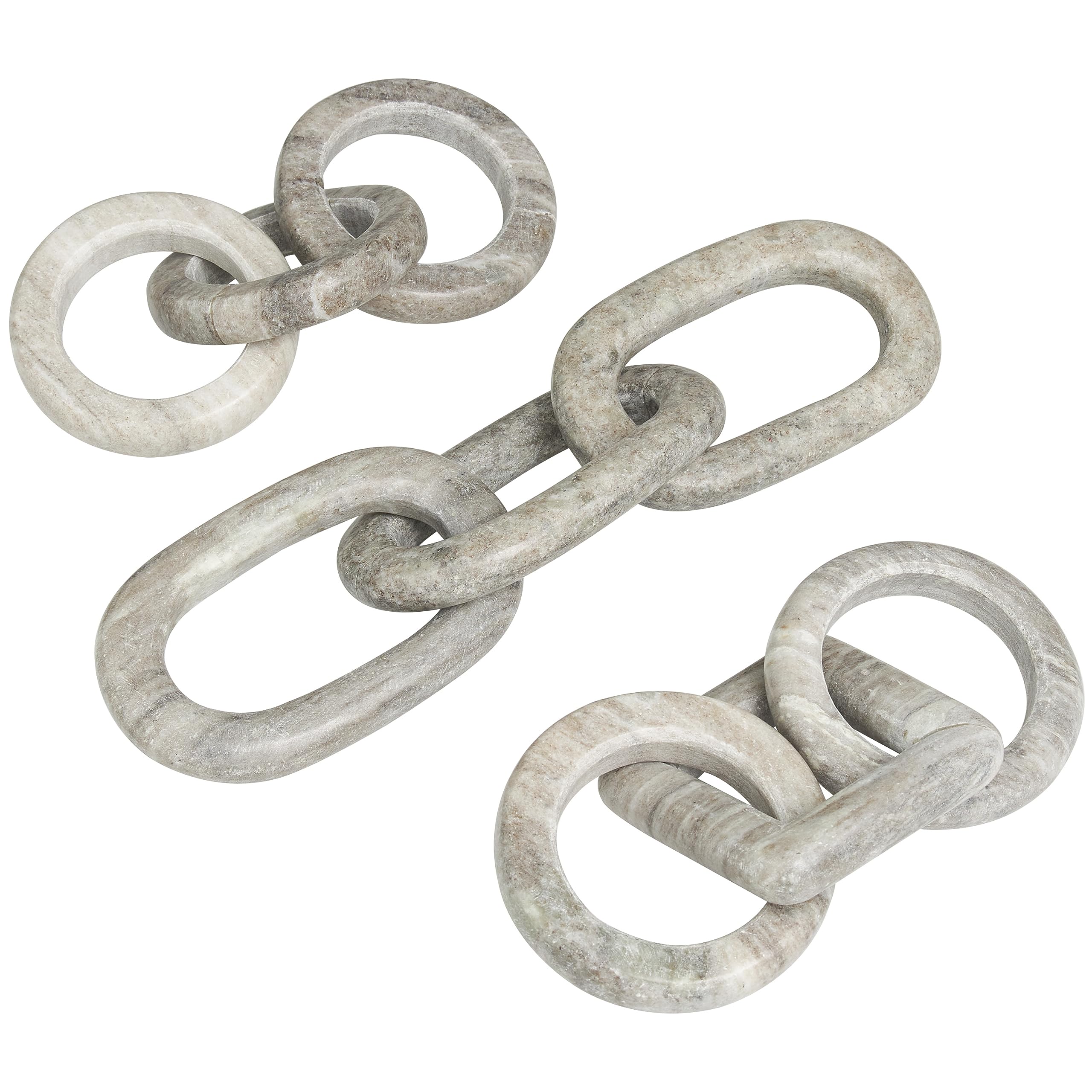 Deco 79 Marble Chain Handmade Decorative Sculpture Geometric 3 Link Home Decor Statues with Various Shapes, Set of 3 Accent Figurines 9", 9", 13"W, Gray