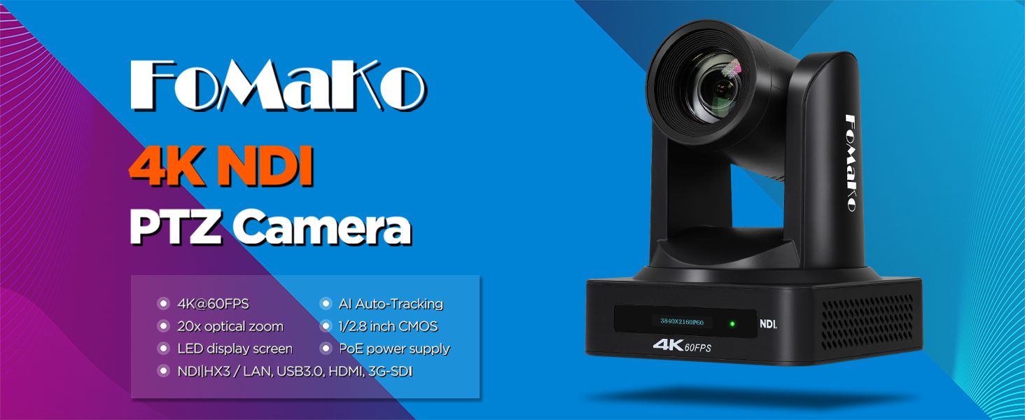 Amazon.com: FoMaKo 4K 60FPS NDI PTZ Camera, 20x Optical Zoom, AI