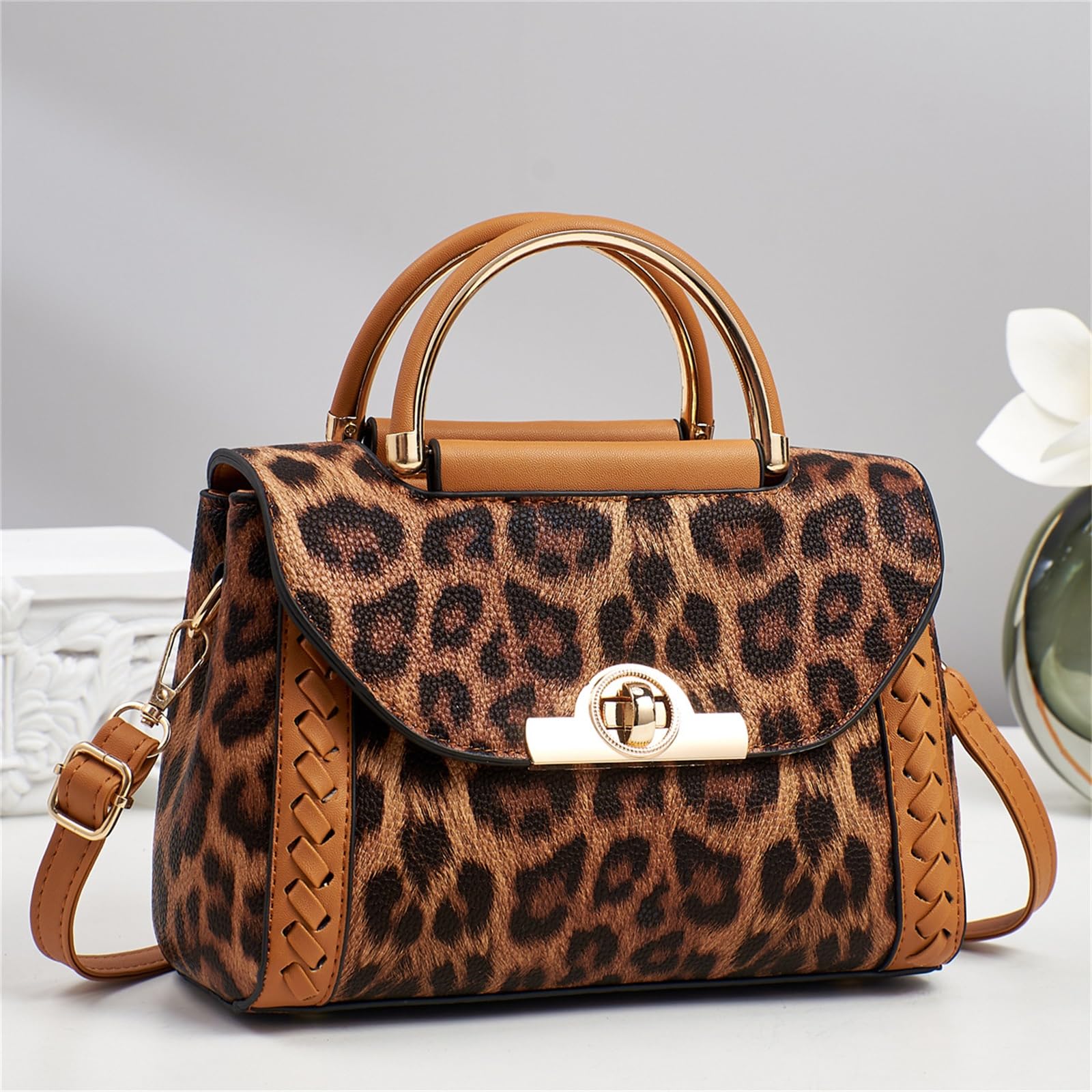 SENDEFN Bolsos de mano para mujer, con estampado de leopardo, elegante, bolso cruzado para mujer, para ocio y viajes