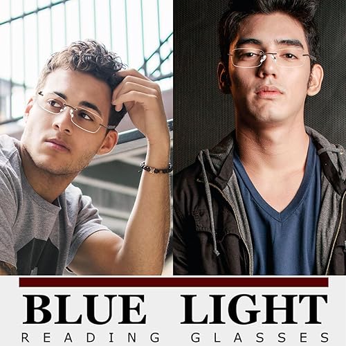 Miniatura 9 de Gafas de lectura sin montura para hombre, con bloqueo de luz azul, lentes de metal para hombre, antideslumbramiento