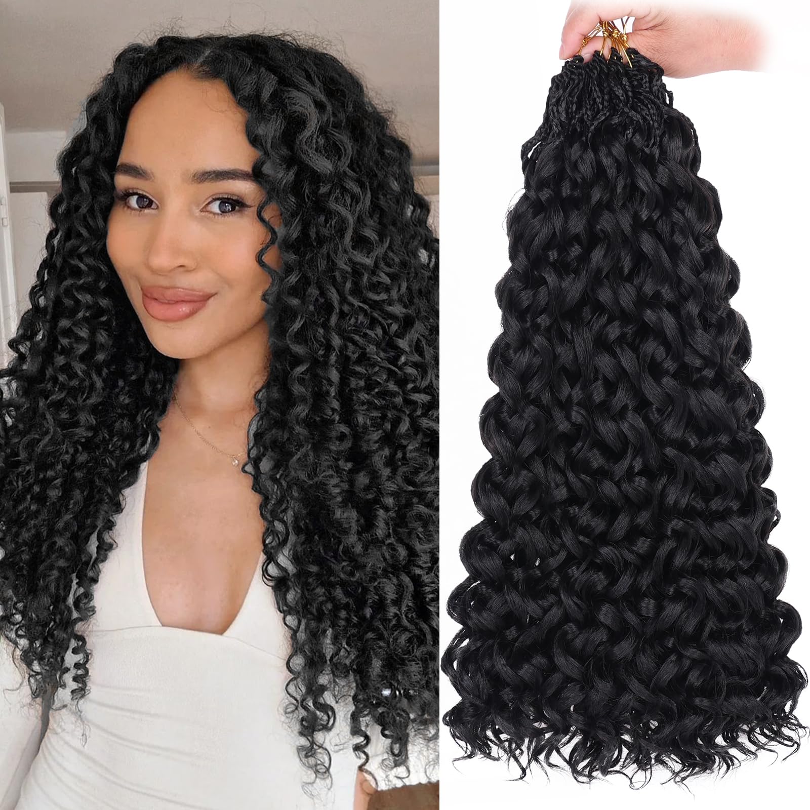 Leeven Gogo Curl Crochet Hair 18 Inch 8 Packs Black Ocean Wave Crochet Hair Pre Looped Deep Twist Goddess Box Braids Curly Water Wave Synthetic