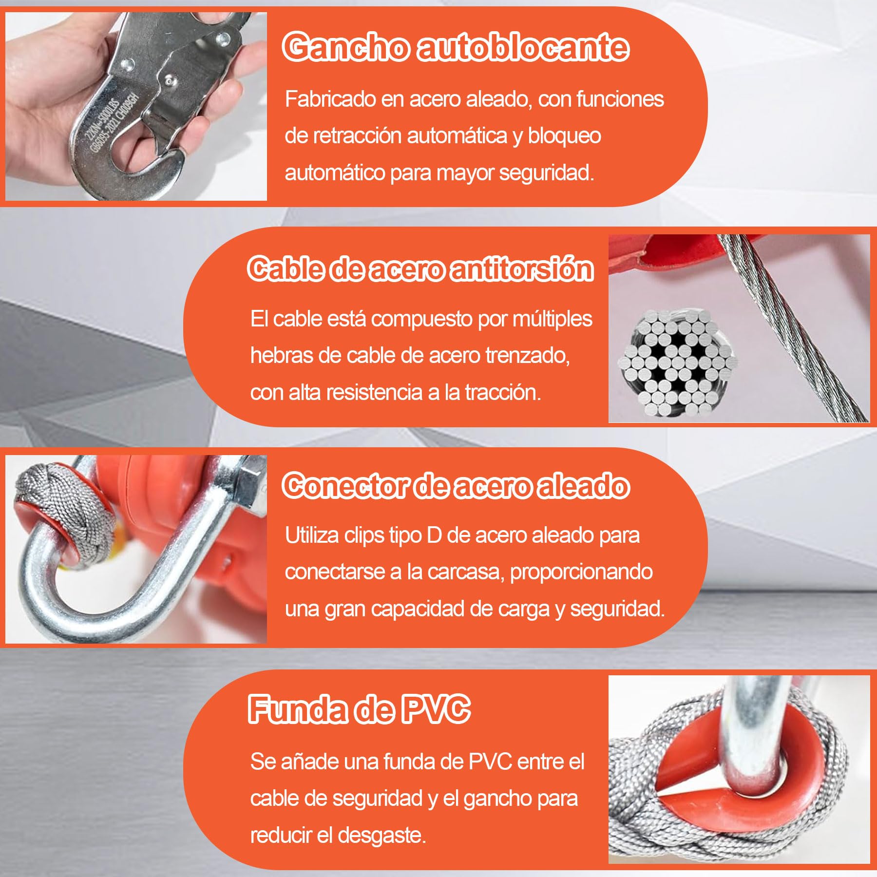 Dispositivo Anticaida Retractil, 10m Arnes Linea de Vida Retractil Tejado | Anticaidas Retractil Seguridad 200KG con Gancho Autoblocante, Equipos Anticaída Retractil para Trabajos Aéreos