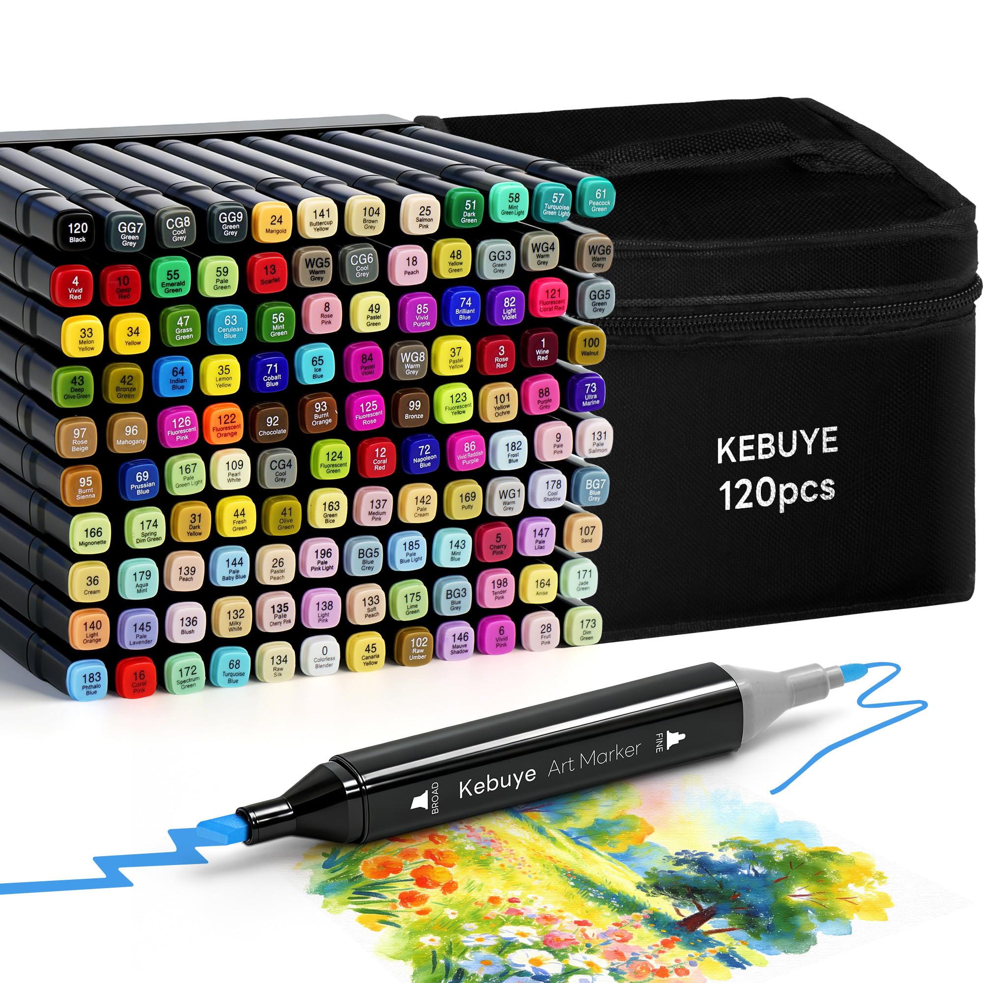 Kebuye Alkohol Marker Set, Alkohol Stifte Set 120 Farben Marker & Filzstifte Twin Tip Künstler Stifte Permanenter Marker FüR Manga, Design, Malerei, Zeichnung Twin Markers Art mit Lagerbasis