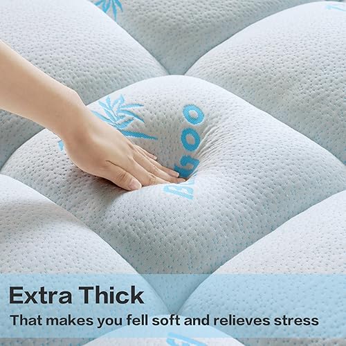 Miniatura 3 de Cubrecolchón extra grueso, tamaño Queen, viscosa refrescante hecha de bambú, relleno alternativo de plumón suave y silencioso, con bolsillo de 8 a