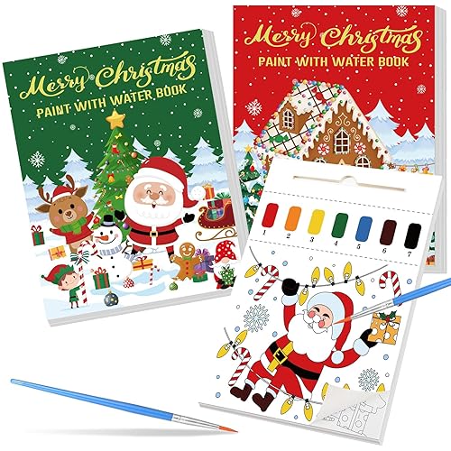 Pasimy 2 Pcs Christmas Paint with Water Coloring Books Xmas
