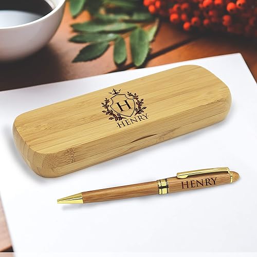 Miniatura 4 de My Personal Memories Bolígrafo personalizado con estuche monogramado, juego de bolígrafos grabados personalizados para hombres y mujeres (bambú)
