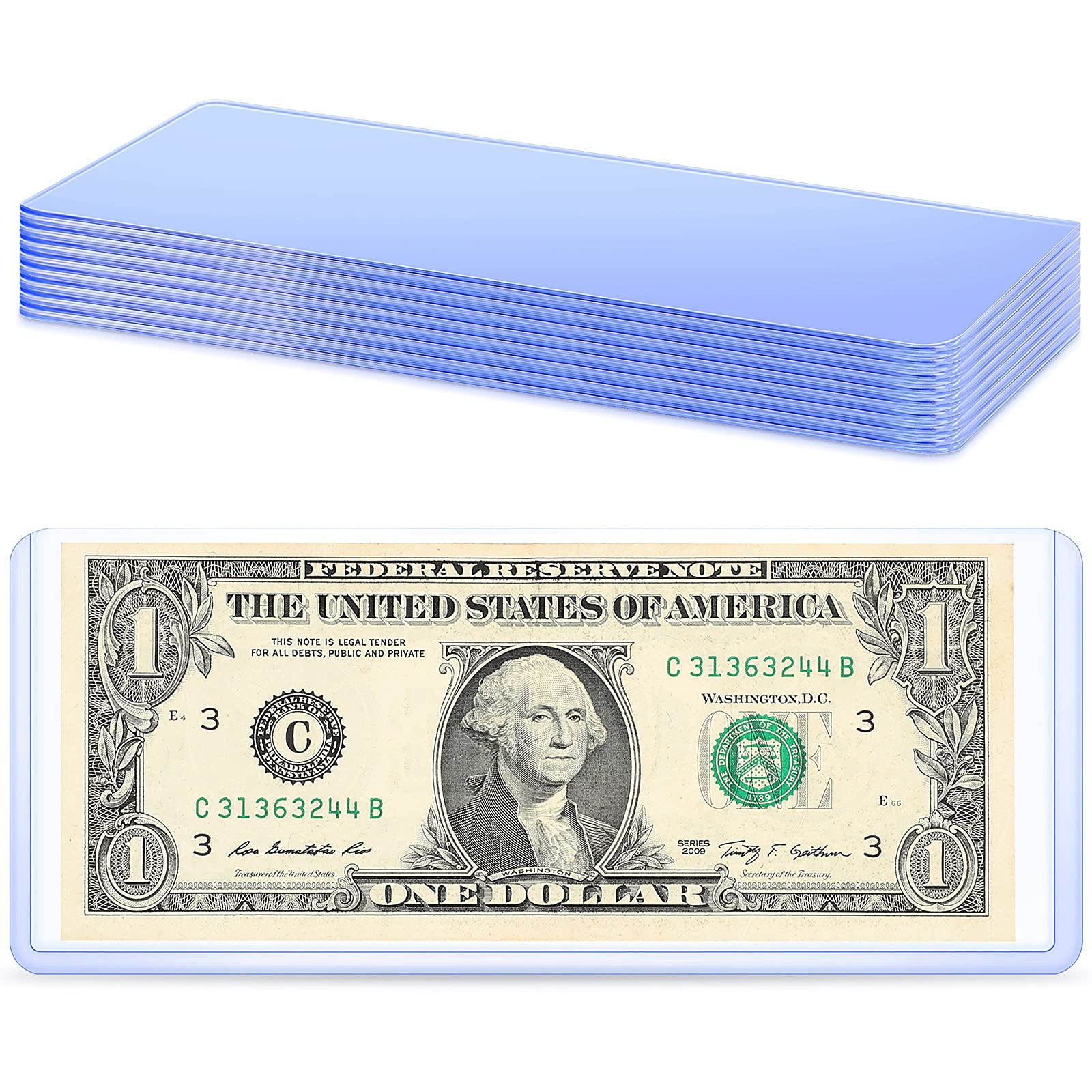 Sepamoon 10 Pieces Dollar Bill Sleeves, 6.9 x 2.95 Inch Hard Plastic Clear Currency Sleeves Waterproof Currency Holder Dollar Bills Display Protector Organizer Case Supplies for Collectors