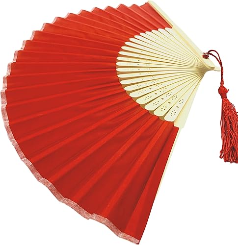 Miniatura 35 de FANSOF.FANS Abanico de mano plegable de mano de tela con borla de grado A, varillas de bambú para mujeres y niñas, fiesta de verano, eventos, Azul
