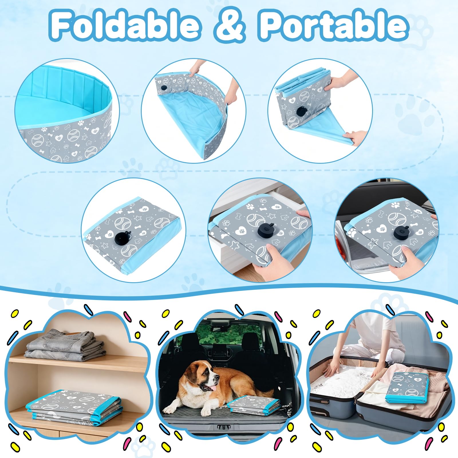 Hundepool 120x30cm, Faltbare Hundepool für Große & Kleine Hunde, Tragbar Swimmingpool für Kinder, Abriebfest/rutschfest/Nicht-Verformbar/Verdickt Material